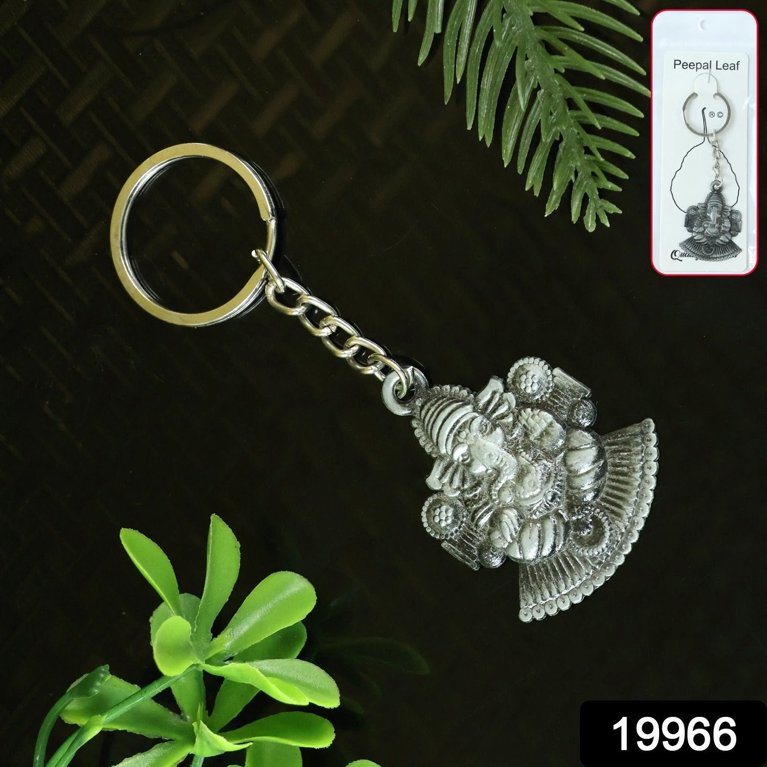 Lord Ganesha Sitting Design Silver Keychain by Wukusy