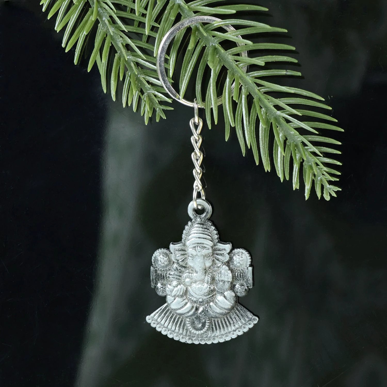 Lord Ganesha Sitting Design Silver Keychain by Wukusy