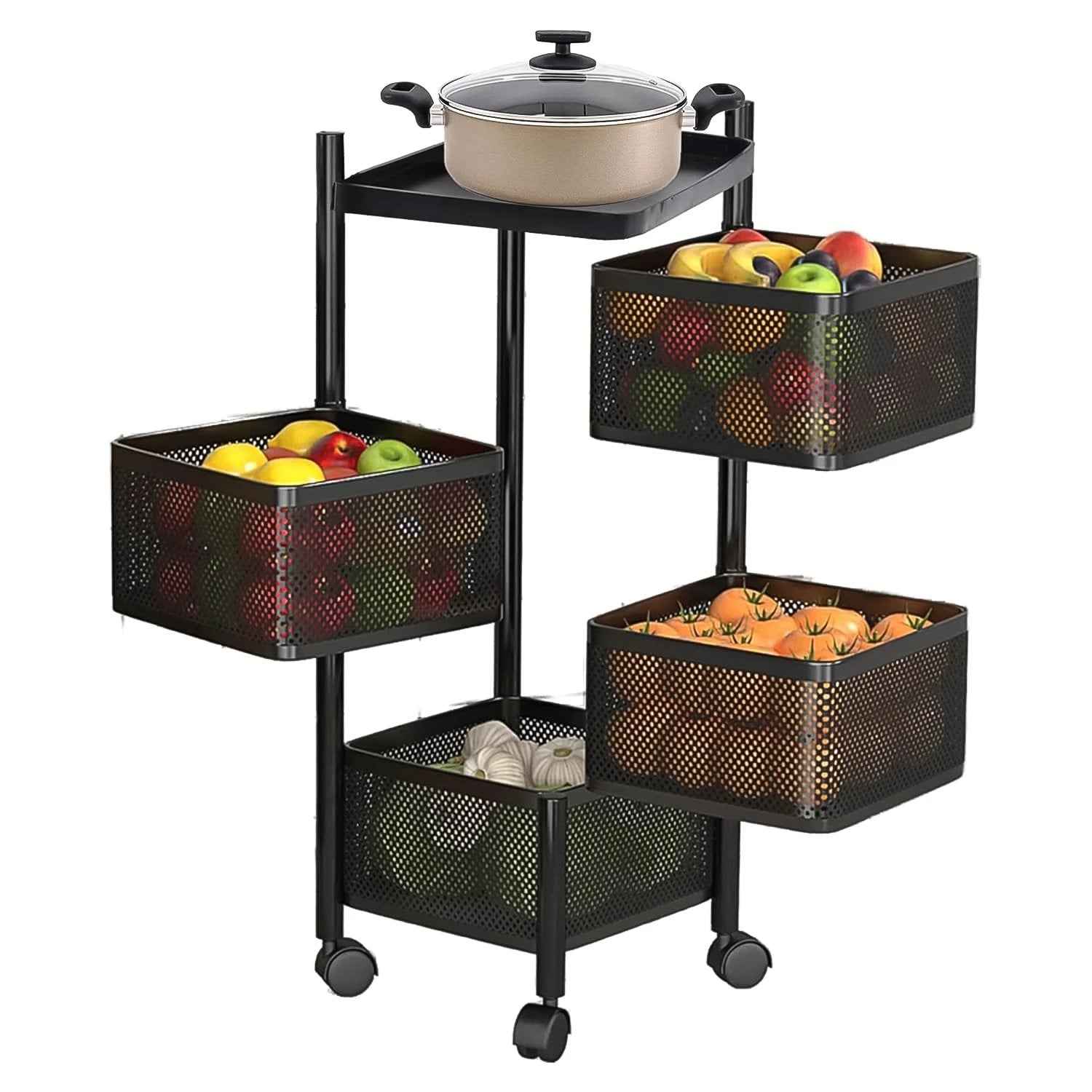 Metal Square High Quality Kitchen Trolley With Wheels (4 Layer  1 Pc) - 69KART