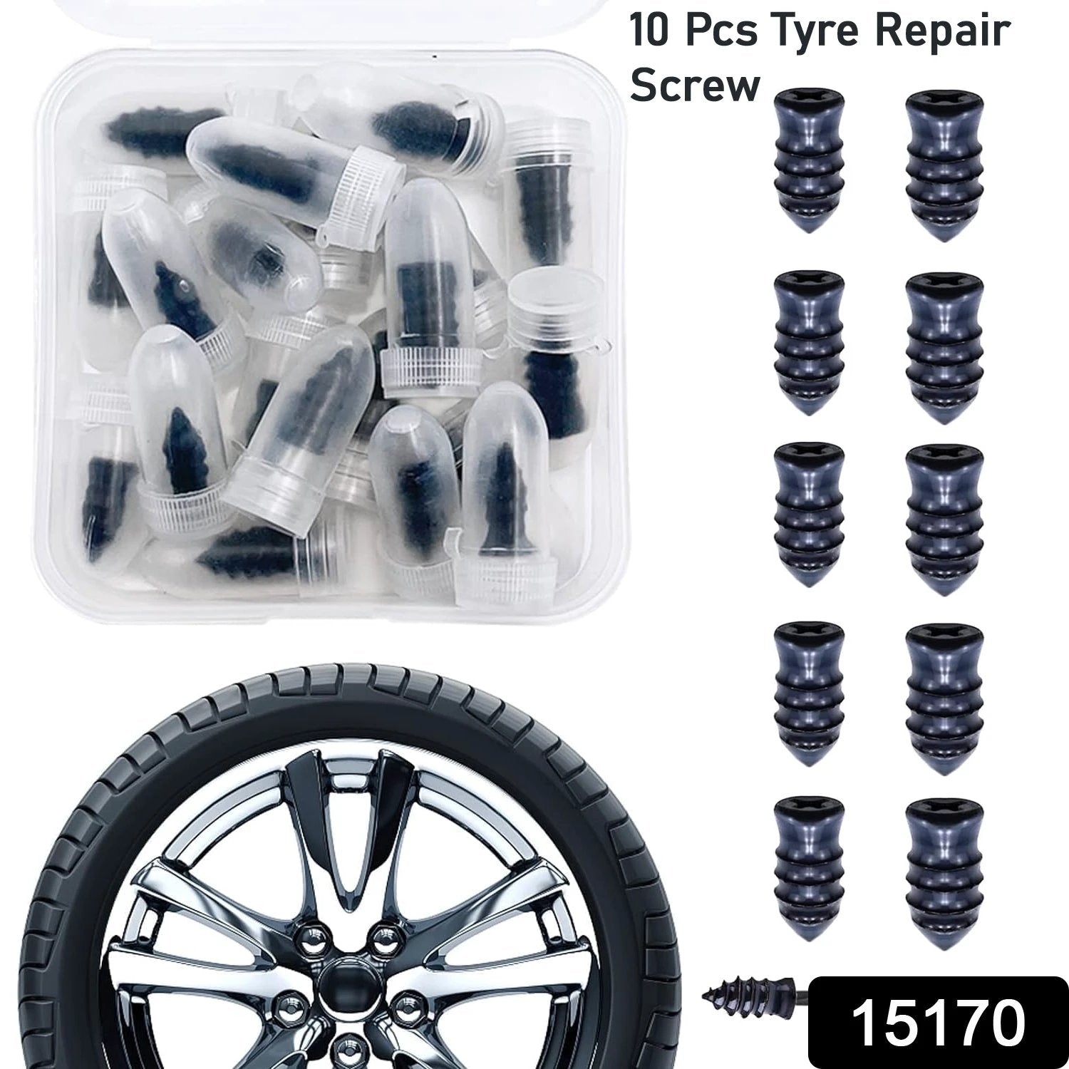 Tire Repair Rubber Nail Car Tire Repair Nails Tire Repair Rubber Screws Black (10 Pcs Set) - 69KART