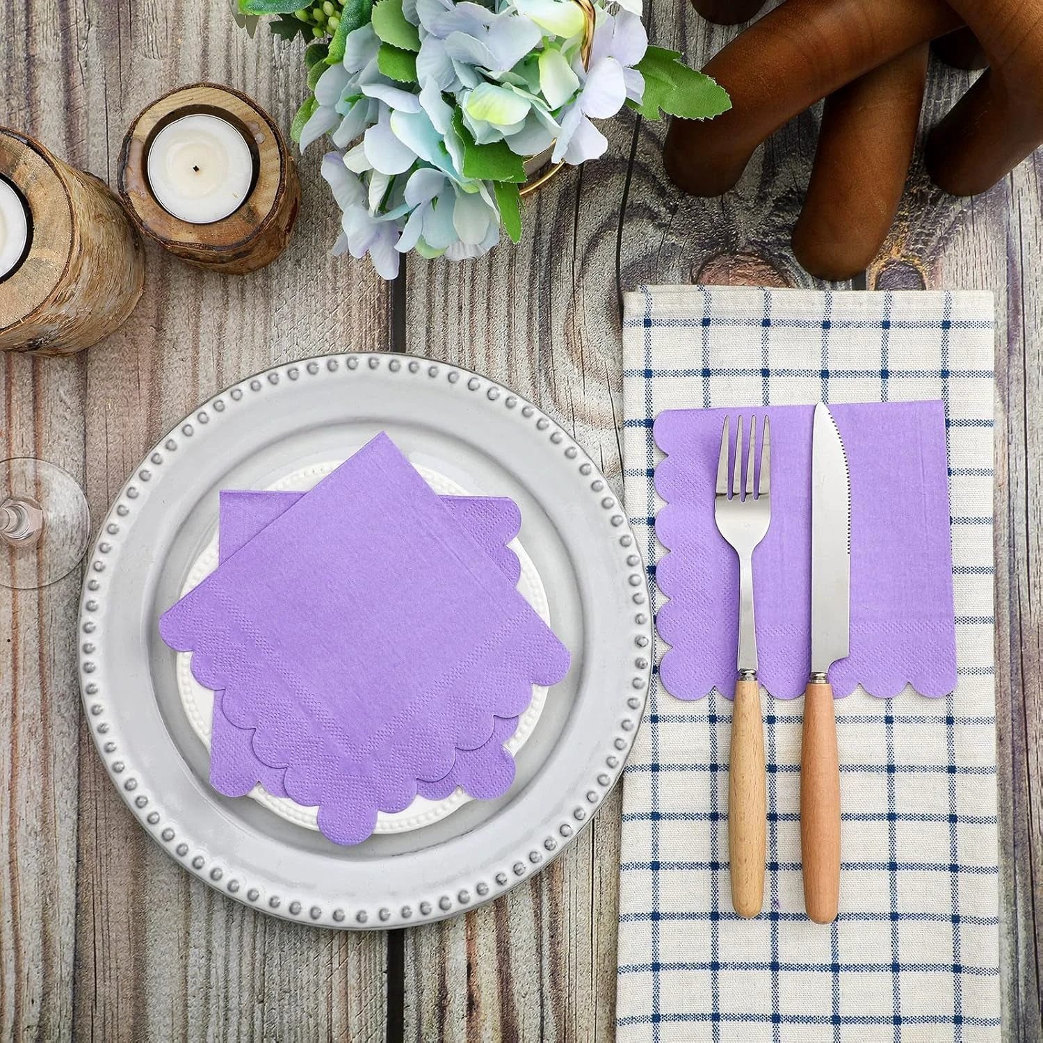 Lilac Scalloped Disposable Paper Napkin (23 X 23 Cm  120 Pc) - 69kart
