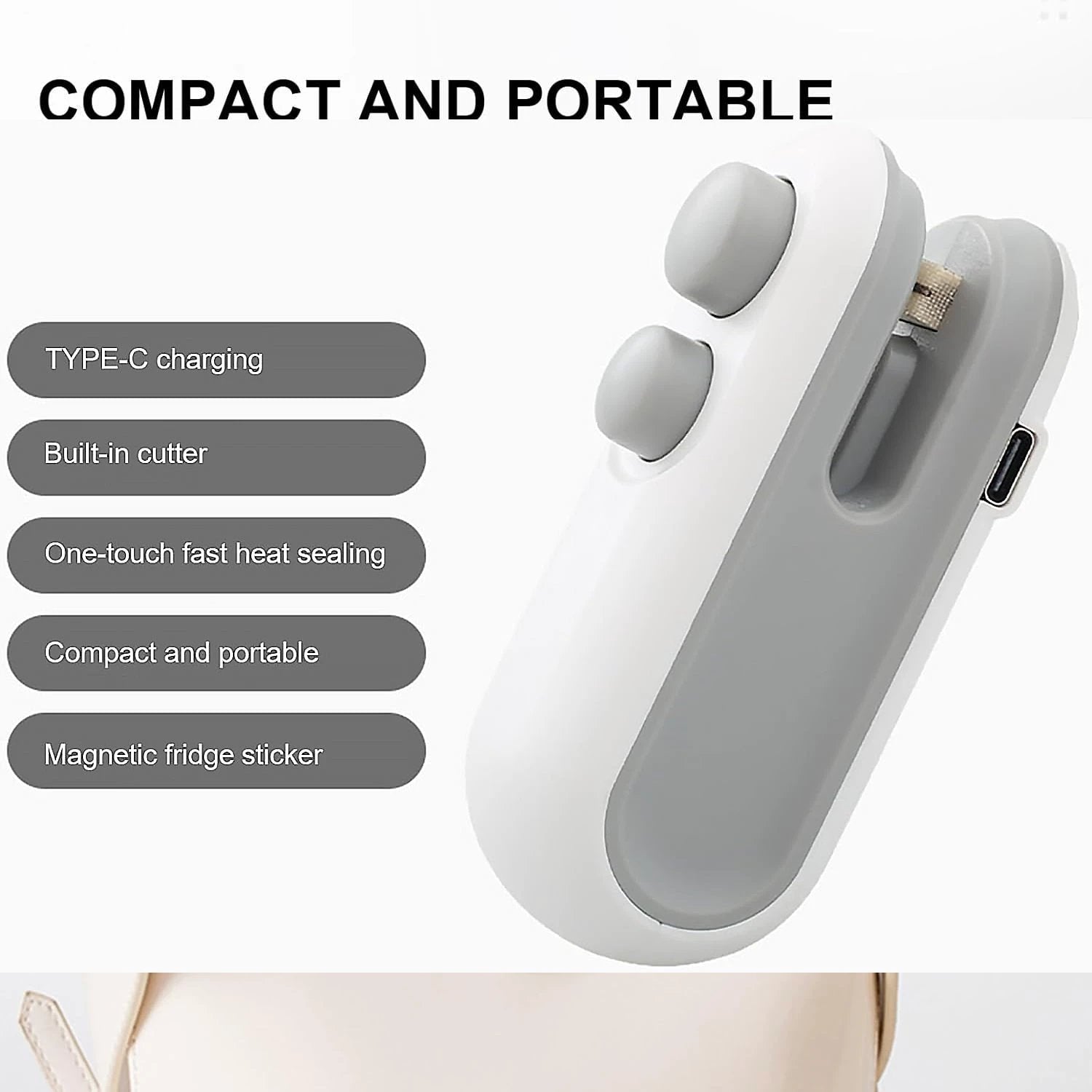 17865 Mini Bag Sealer 2 In 1 Seal Cutter Heat Sealers Type-c Usb Charging Portable Bag Reseller Handle Food Sealer Sealing Machine For Food Storage Plastic Bags Snacks Keep Food Fresh by Wukusy