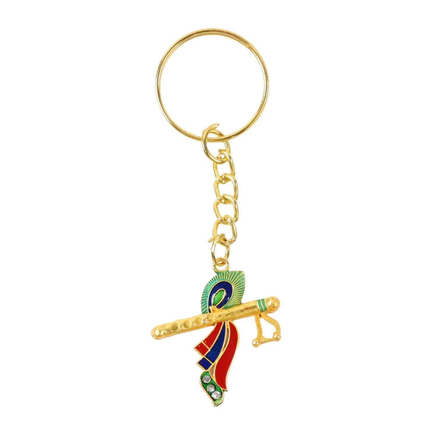 Krishna Flute with Peacock Feather Keychain by Wukusy