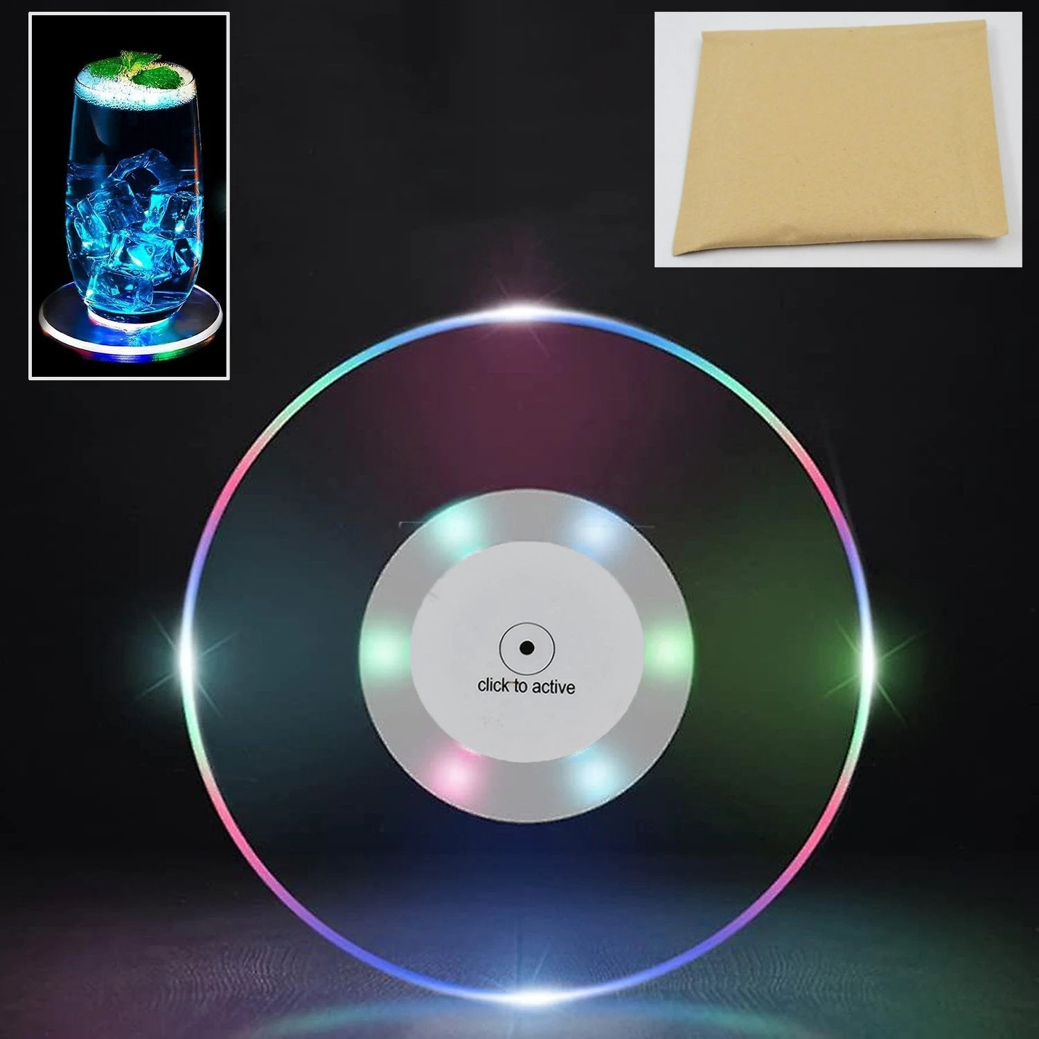 Colorful Led Cocktail Coaster Round Ultra-thin Led Drink Coaster (1 Pc) by Wukusy