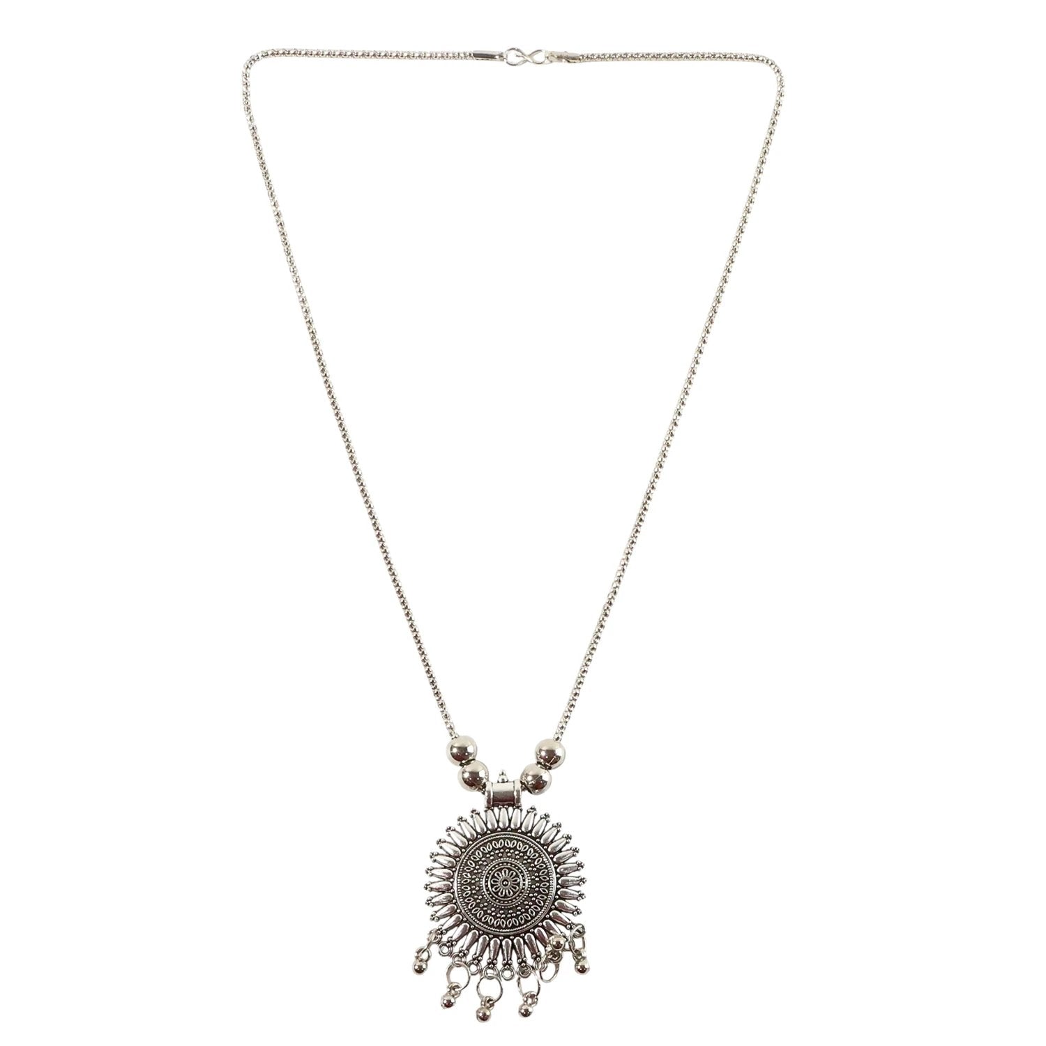 Oxidised Silver Traditional Long Necklace (1 Pc) - 69kart