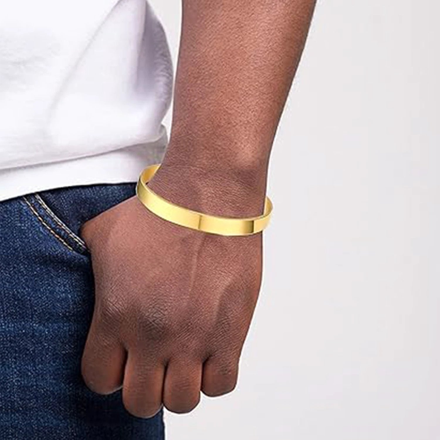 Elegant Gold Finish Open Cuff Bracelet Kada (1 Pc) by Wukusy