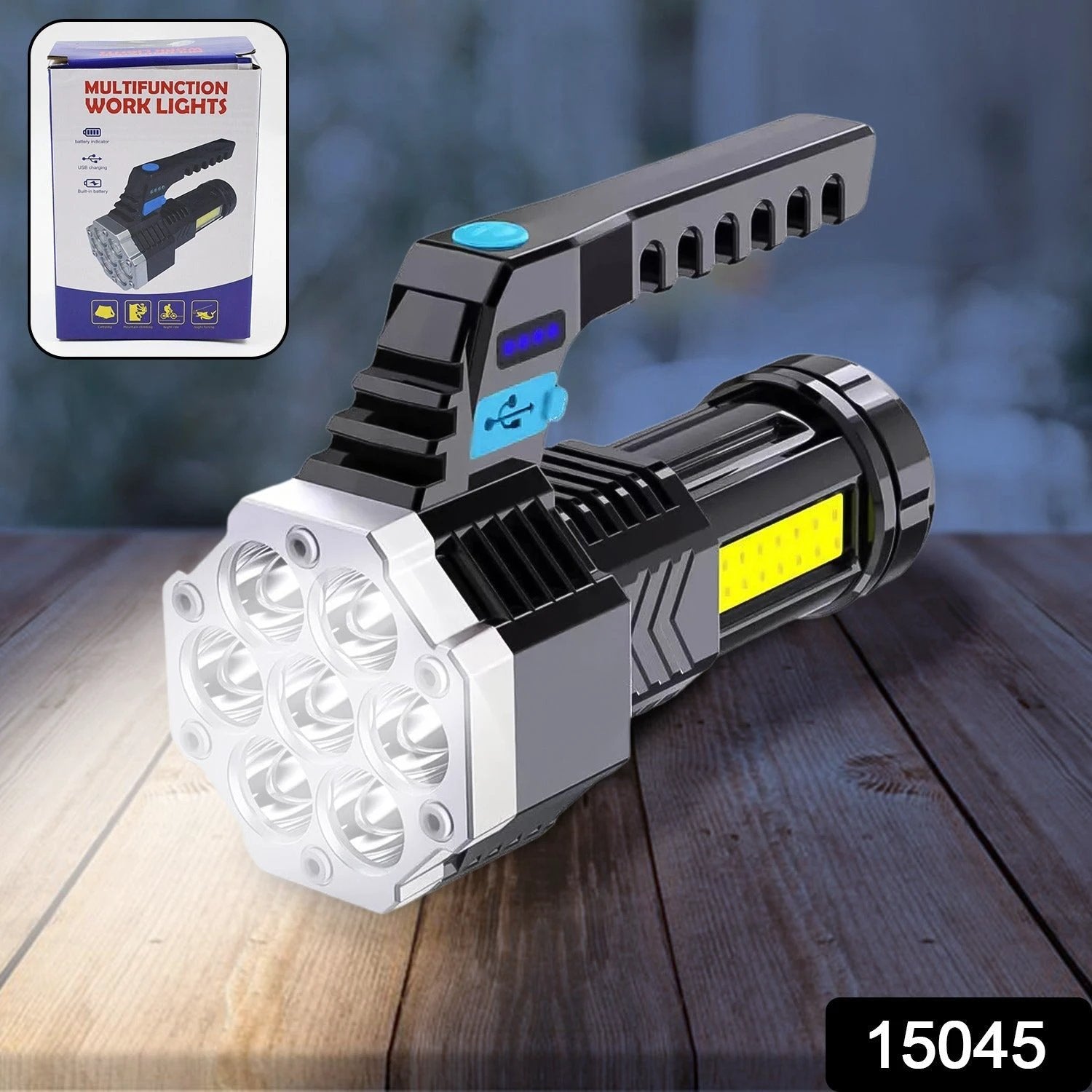 Portable Flashlight  Torch  Cob 7led Hand Light Usb Rechargeable Light With Side Light (1 Pc) - 69kart