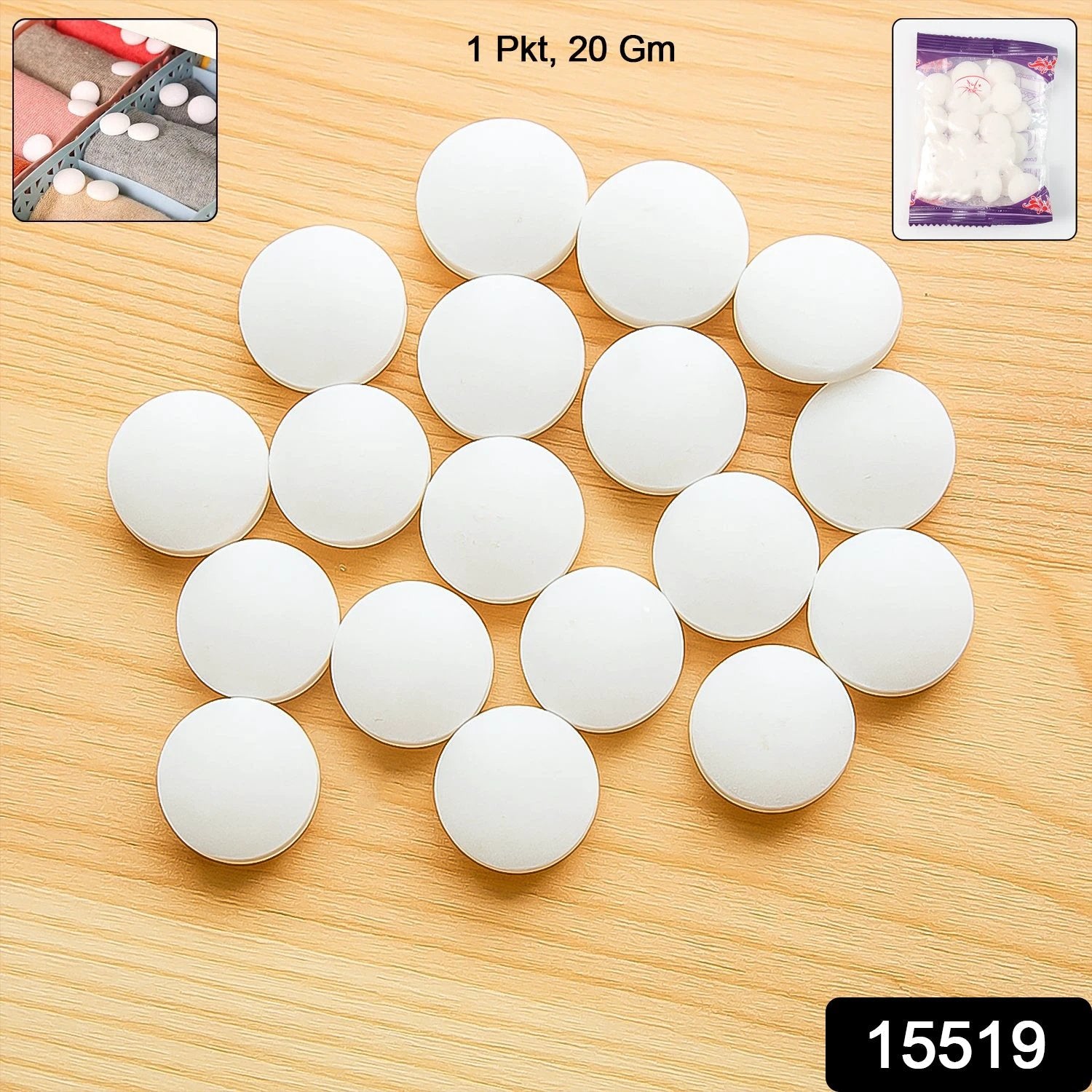 Premium Naphthalene Mothballs Cupboard Deodorizer Tablets (1 Packet 20 Gm) by Wukusy