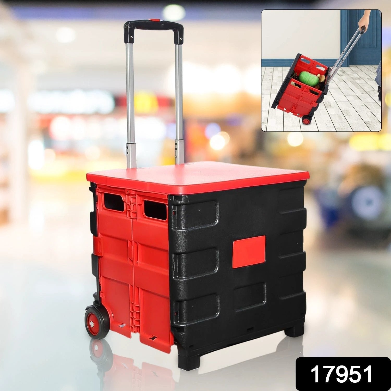 Foldable Shopping Grocery Trolley  Cart Travel Portable Food Basket (1 Pc) - 69KART