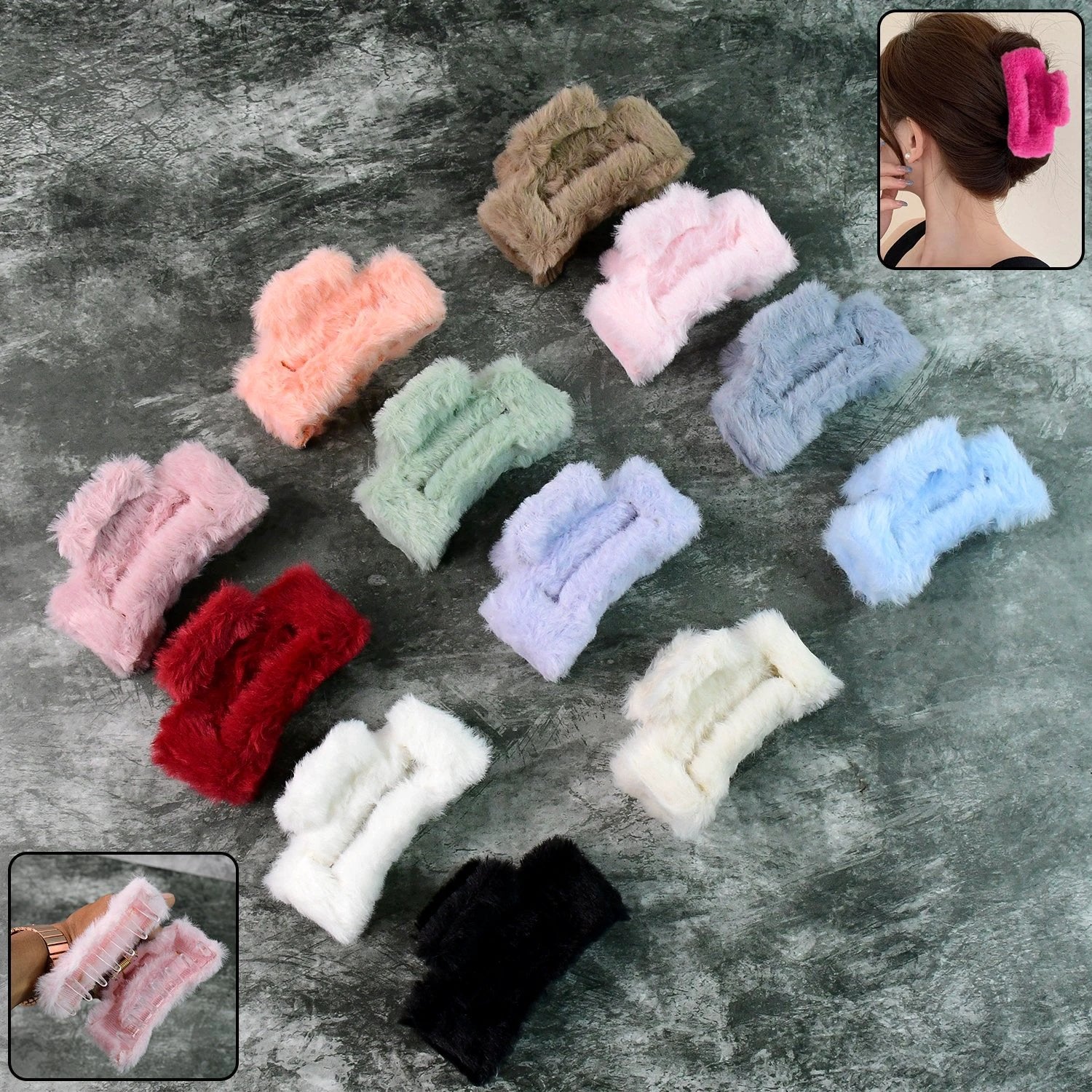 Big-size Soft Faux Fur Hair Claw Clips (12 Pc) by Wukusy