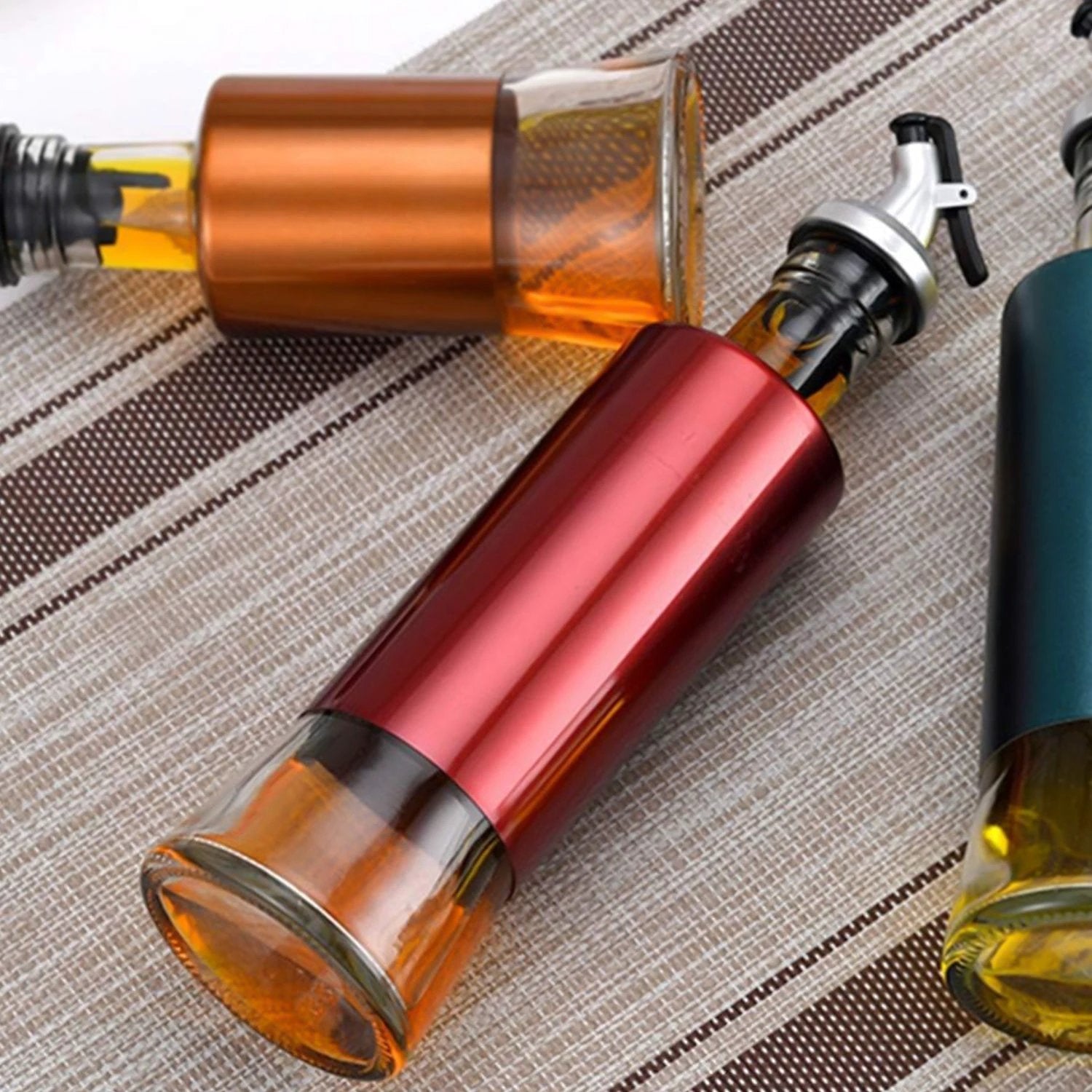 Glass Oil Dispenser With Plastic Covering Oil And Vinegar Bottle (300 Ml) by Wukusy