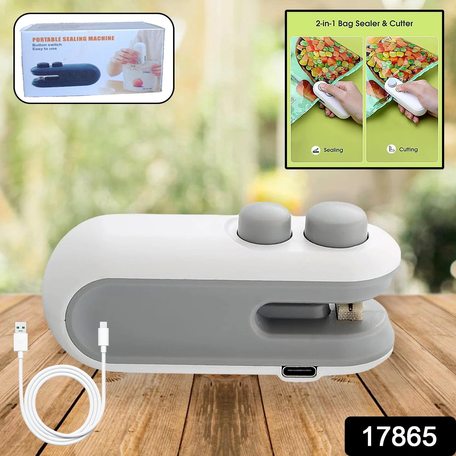 17865 Mini Bag Sealer 2 In 1 Seal Cutter Heat Sealers Type-c Usb Charging Portable Bag Reseller Handle Food Sealer Sealing Machine For Food Storage Plastic Bags Snacks Keep Food Fresh by Wukusy
