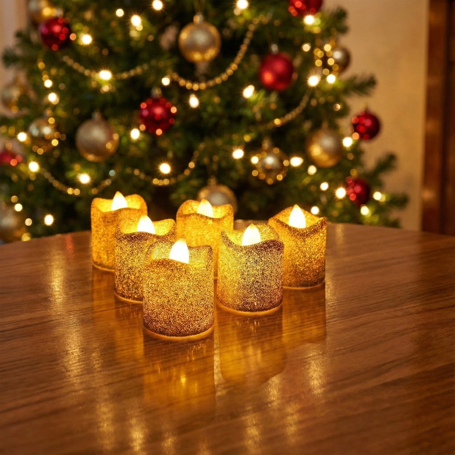LED Glitter Tealight Candles - 6 Piece Set by Wukusy