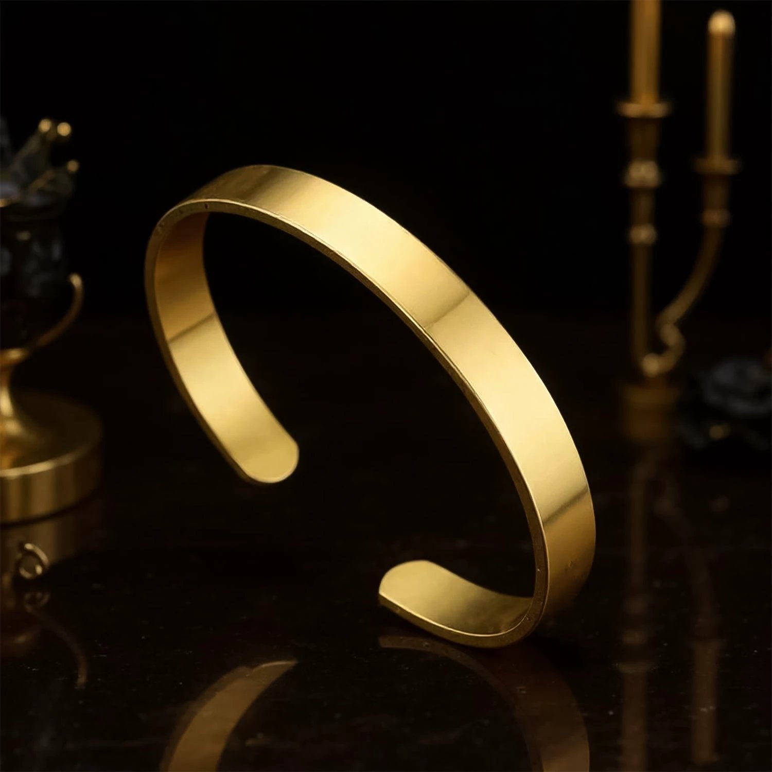 Elegant Gold Finish Open Cuff Bracelet Kada (1 Pc) by Wukusy