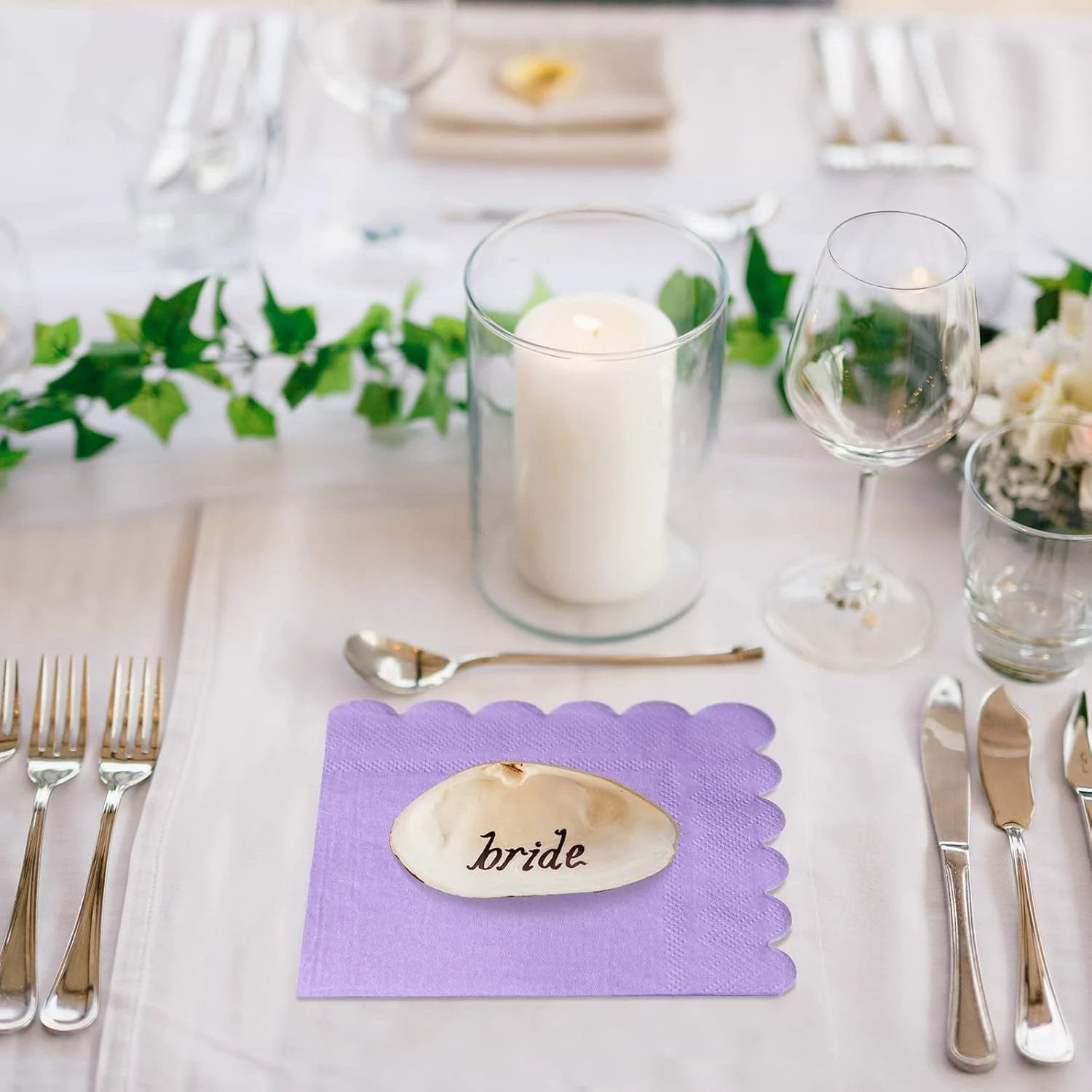 Lilac Scalloped Disposable Paper Napkin (23 X 23 Cm  120 Pc) - 69kart