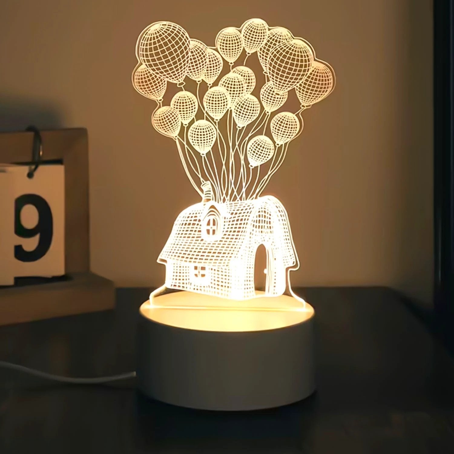 3d Illusion Led Night Lamp With House And Balloons Design by Wukusy