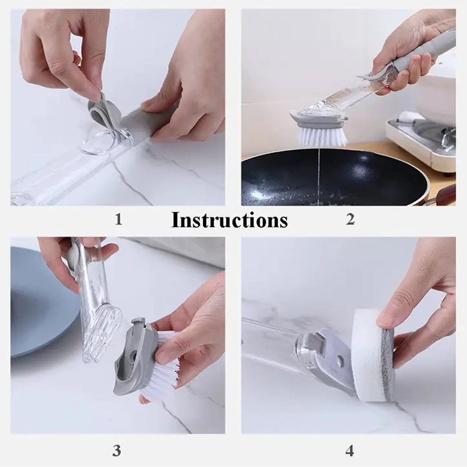 1271c Mix Color Dish Scrubber With Soap Dispenser Soap Dispensing Dish Brush Set Dishwashing Brushes Kitchen Scrub Dish Wand For Dishes Sink Pot Pan Cleaning And Washing1 Handle3refill Replacement Head - 69kart