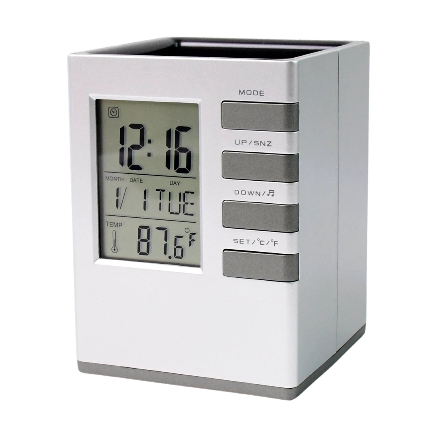 Multifunction Cube Digital Desk Clock With Pen Holder (1 Pc) by Wukusy