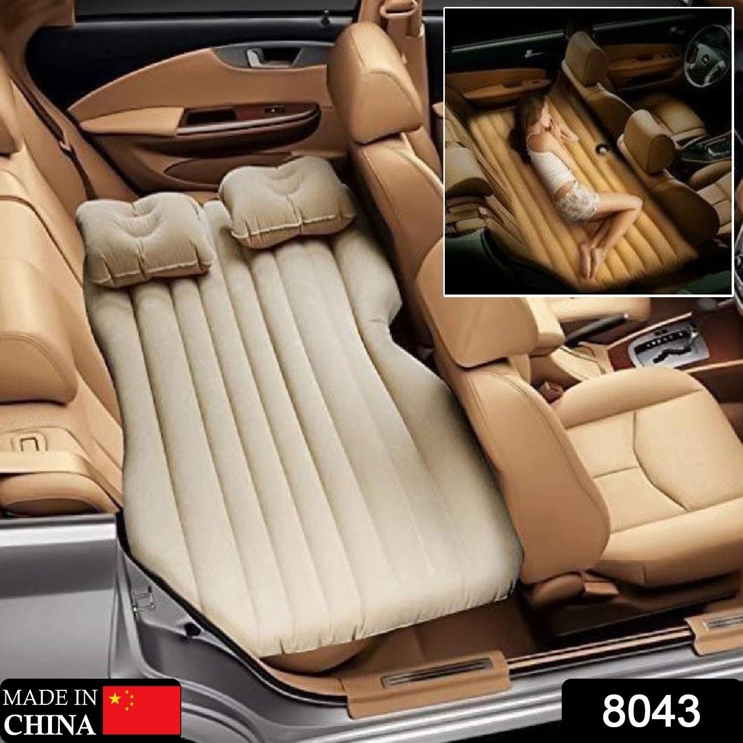8043 Car Inflatable Bed With 2 Pillows   Air Pump (Portable) For Travel Camping Vacation  Polyester Inflatable Travel Car Bed Air Sofa With Two Inflatable Pillow And Air Pump For Car Back Seat Air Pump Random Colour - 69kart