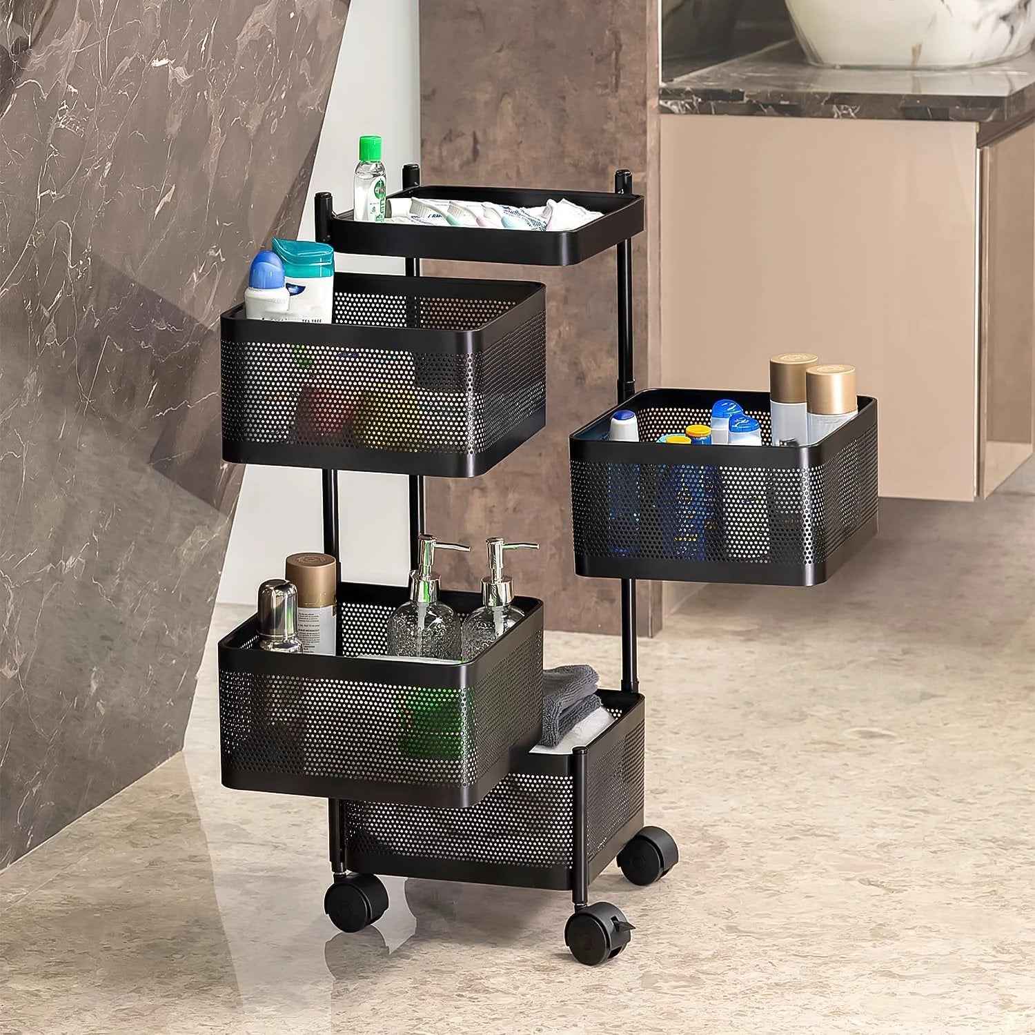 Metal Square High Quality Kitchen Trolley With Wheels (4 Layer  1 Pc) - 69KART