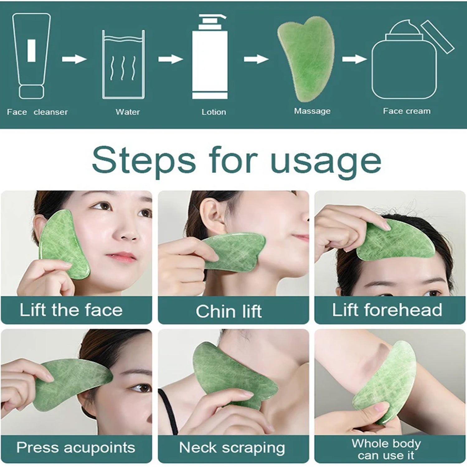 Gua Sha Stone Anti Aging Jade Roller Face Massager
