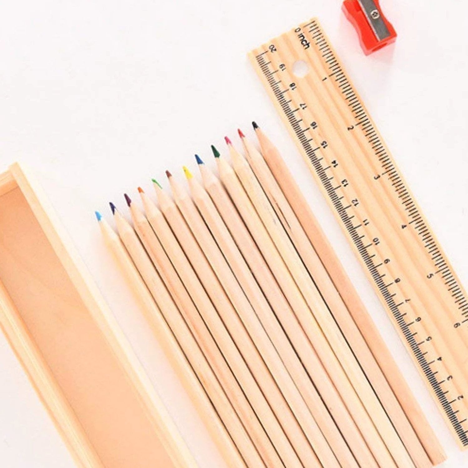 4726 Colorful Wooden Pencil Set With Pencil Box Ruler Sharpener For For Kids Artist Architect - 69KART
