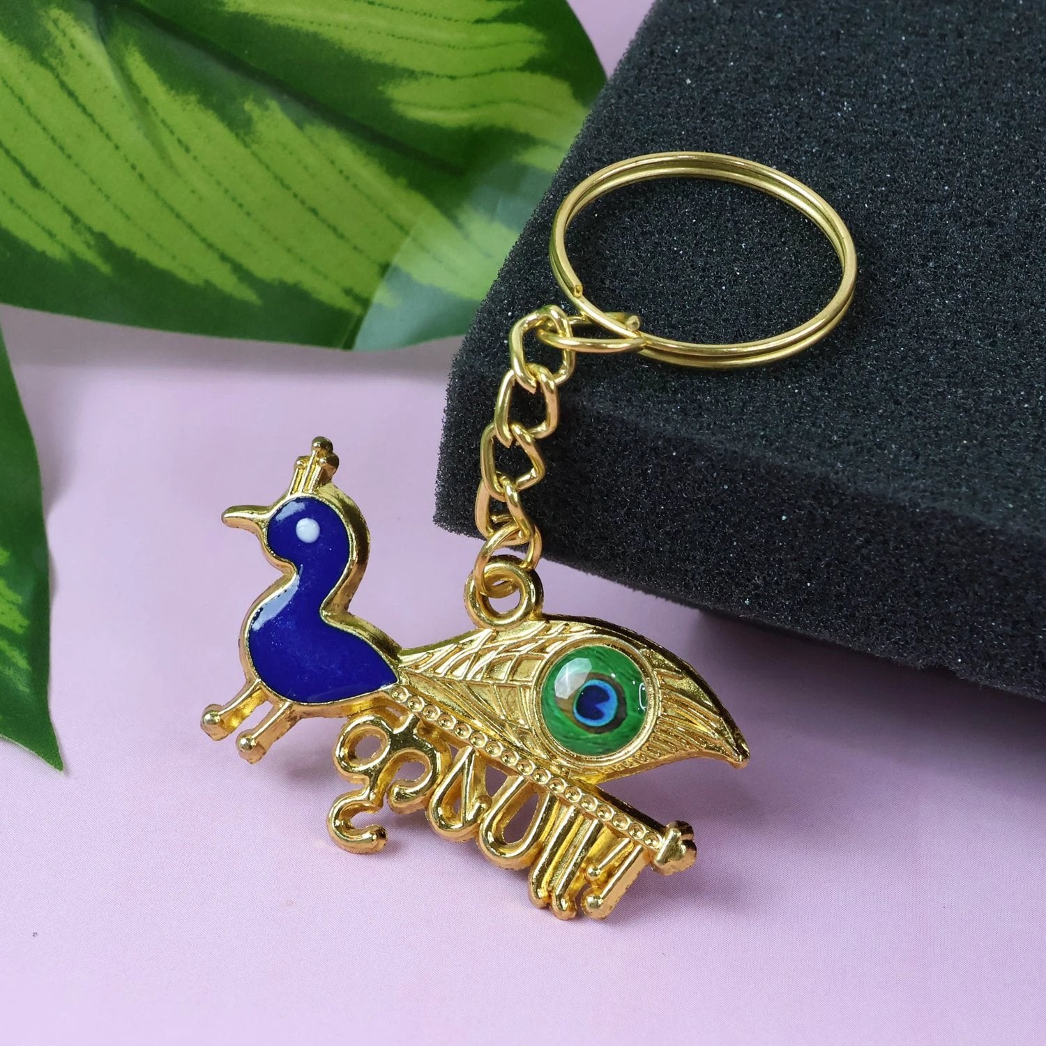 Krishna Peacock Design Golden Keychain by Wukusy