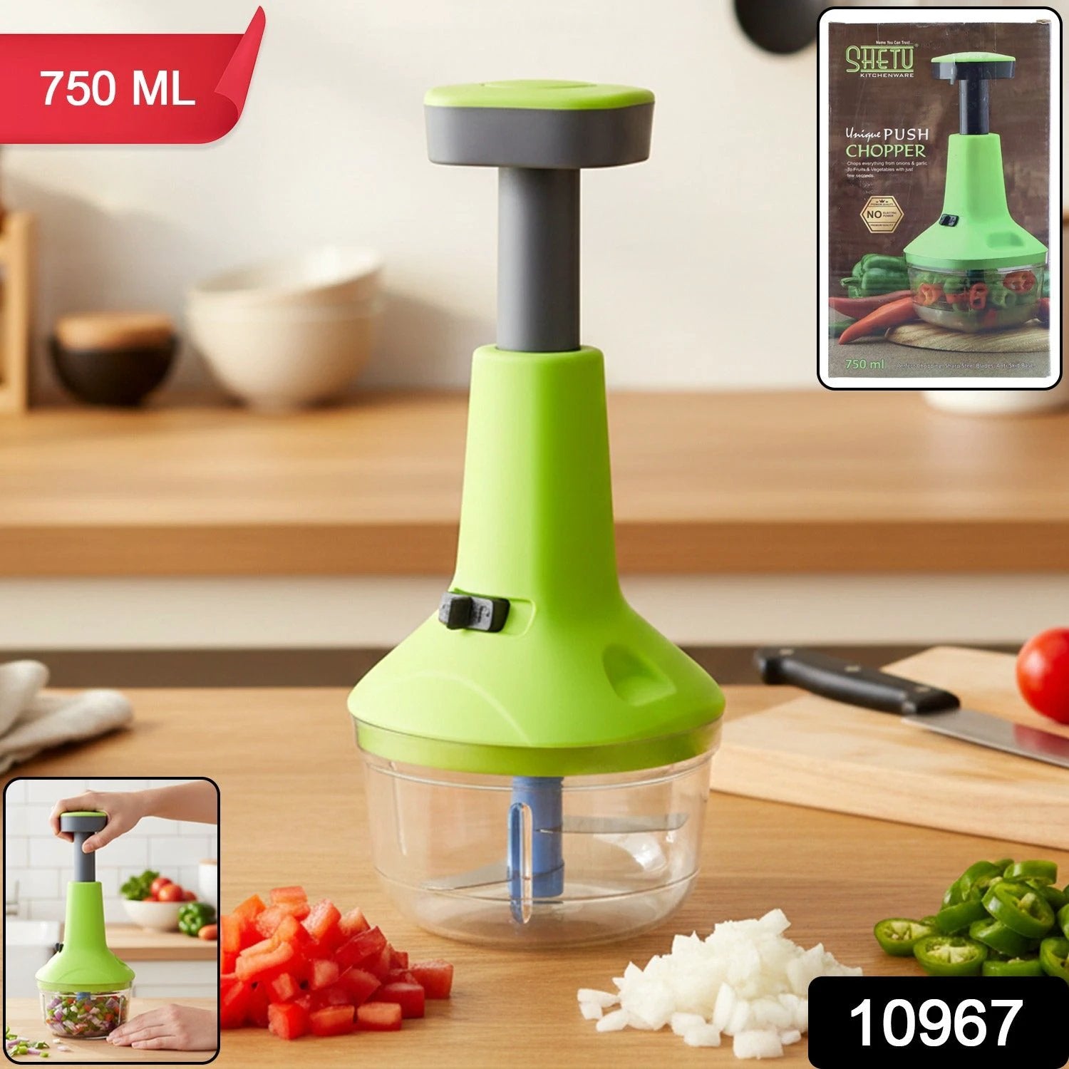 Push-down Vegetable  Fruit Chopper (B-grade  750 Ml) - 69KART