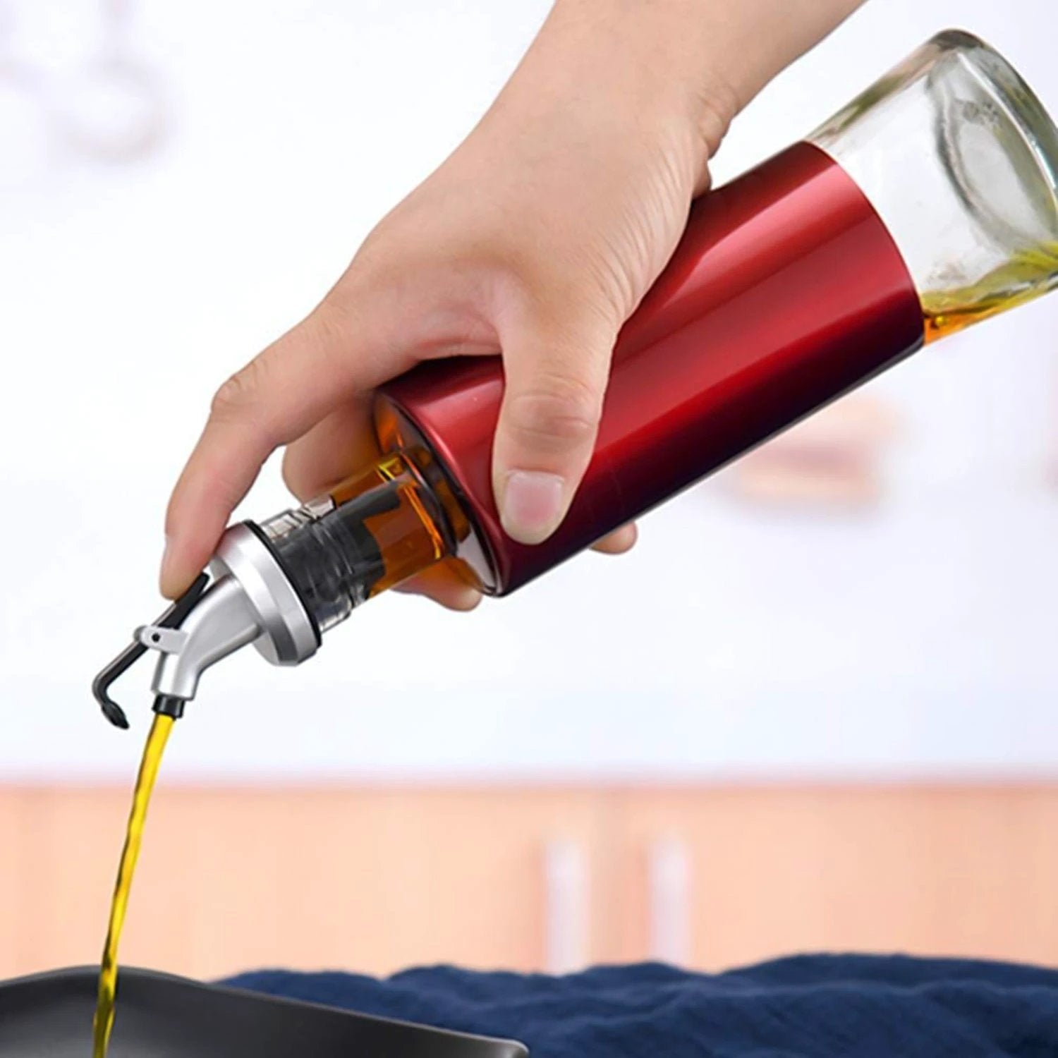 Glass Oil Dispenser With Plastic Covering Oil And Vinegar Bottle (300 Ml) by Wukusy