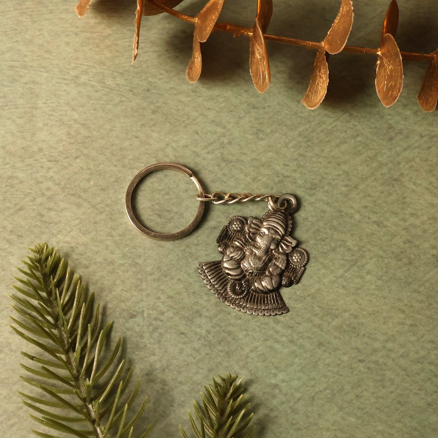 Lord Ganesha Sitting Design Silver Keychain by Wukusy