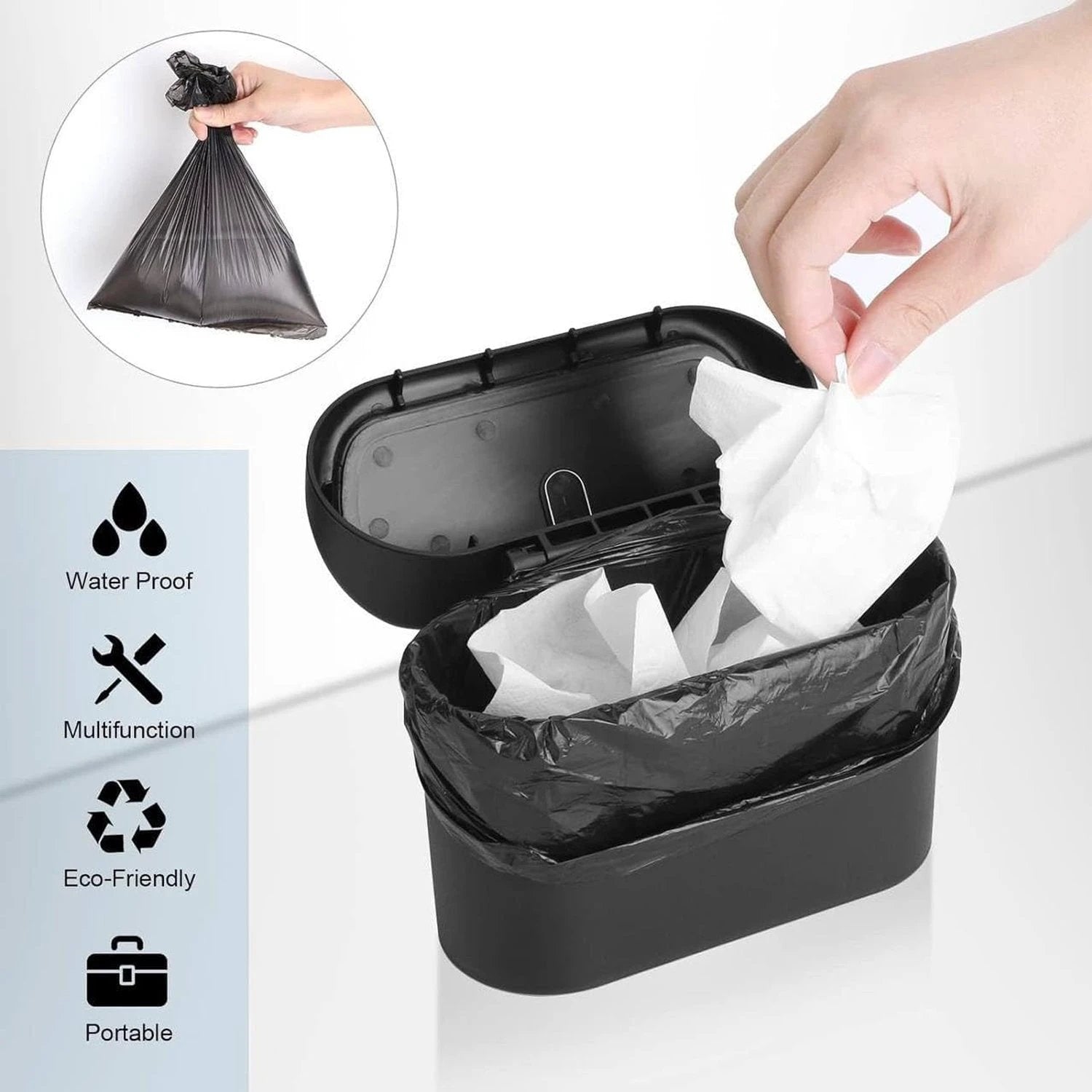 Mini Car Trash Can With Lid Waterproof Car Trash Bin Storage Box (1 Pc) - 69kart