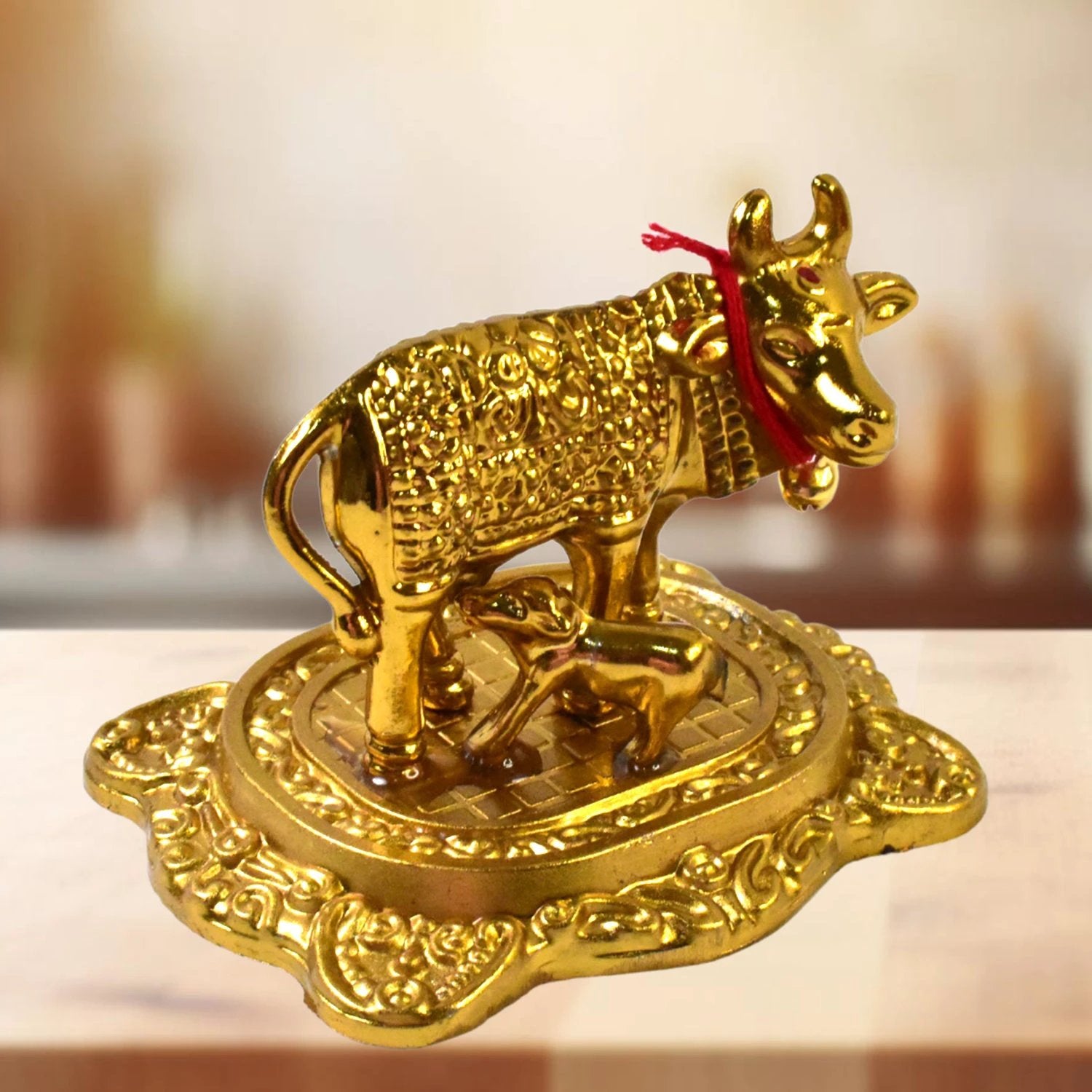 Metal Golden Kamdhenu Cow with Calf by Wukusy