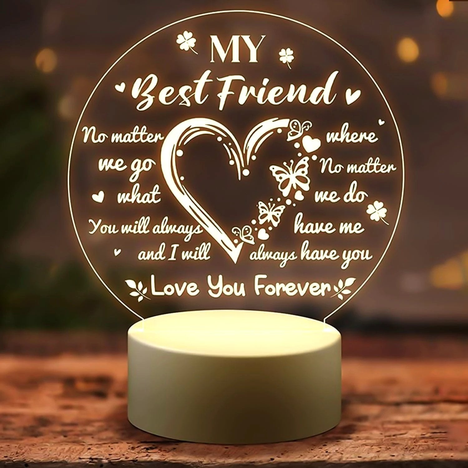 3d Illusion Led Night Lamp With Heart And Best Friend Design by Wukusy