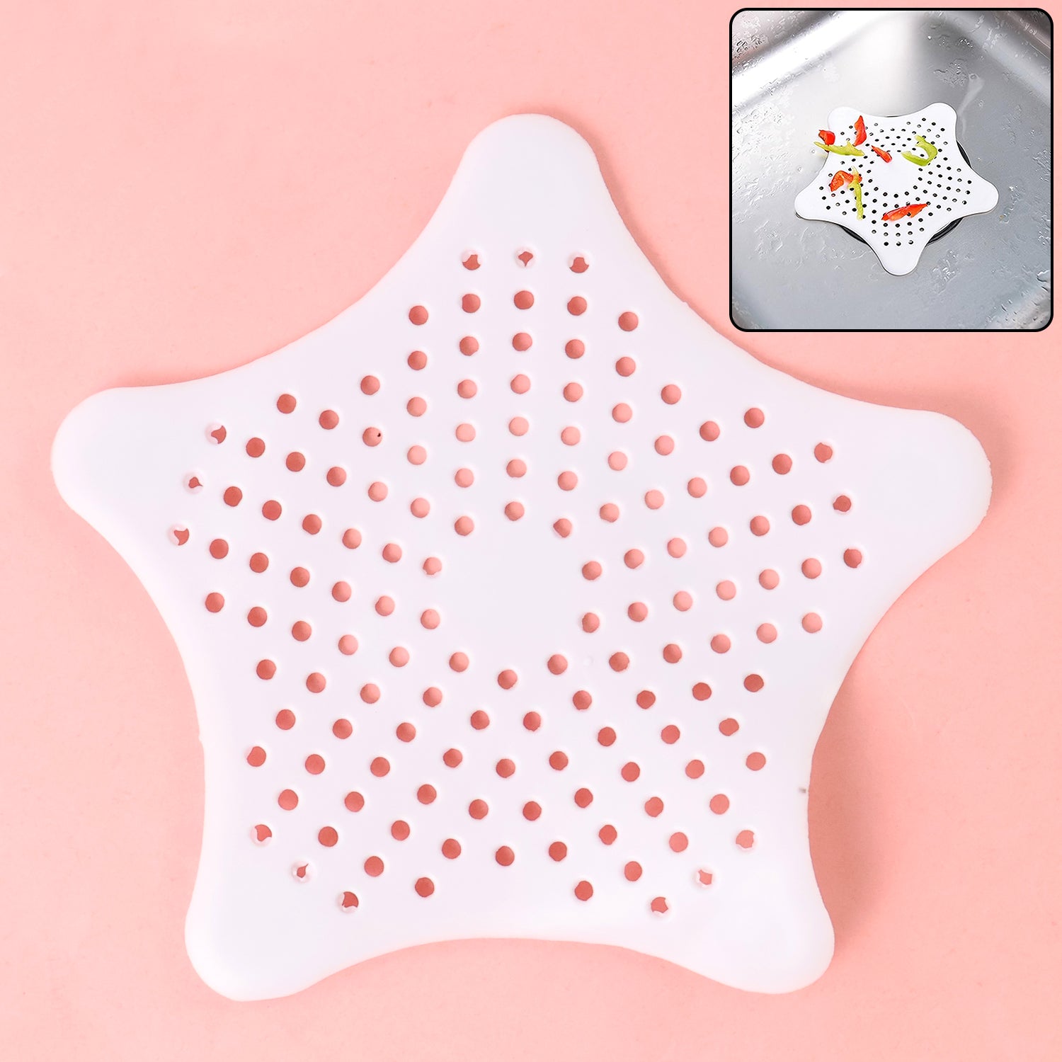 White Silicone Star Sink Filter Bathroom Hair Catcher