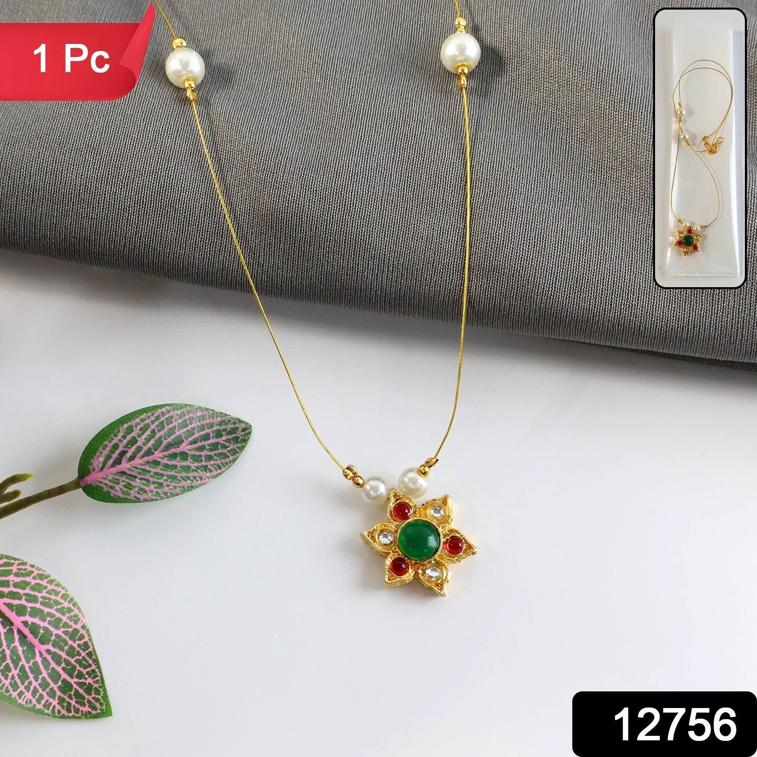 Traditional Multicolor Stone Floral Pendant Necklace Chain (1 Pc) by Wukusy