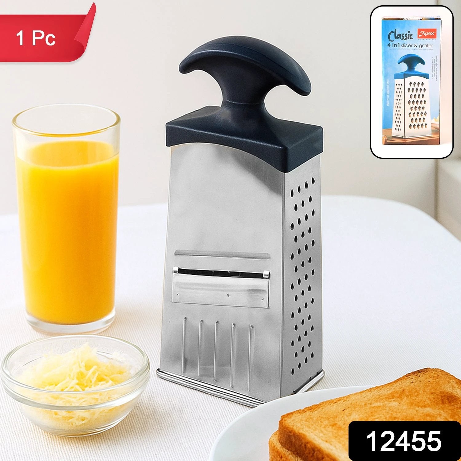 Apex Classic 4-in-1 Stainless Steel Grater Slicer With Handle by Wukusy