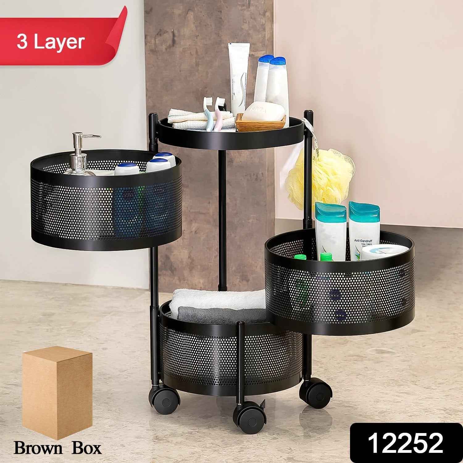 Metal Round High Quality Kitchen Trolley With Wheels (3 Layer  1 Pc) - 69KART
