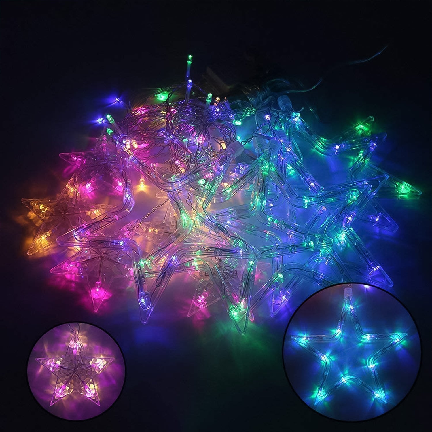 12 Stars Led Curtain String Lights With 8 Flashing Modes (Multicolor)