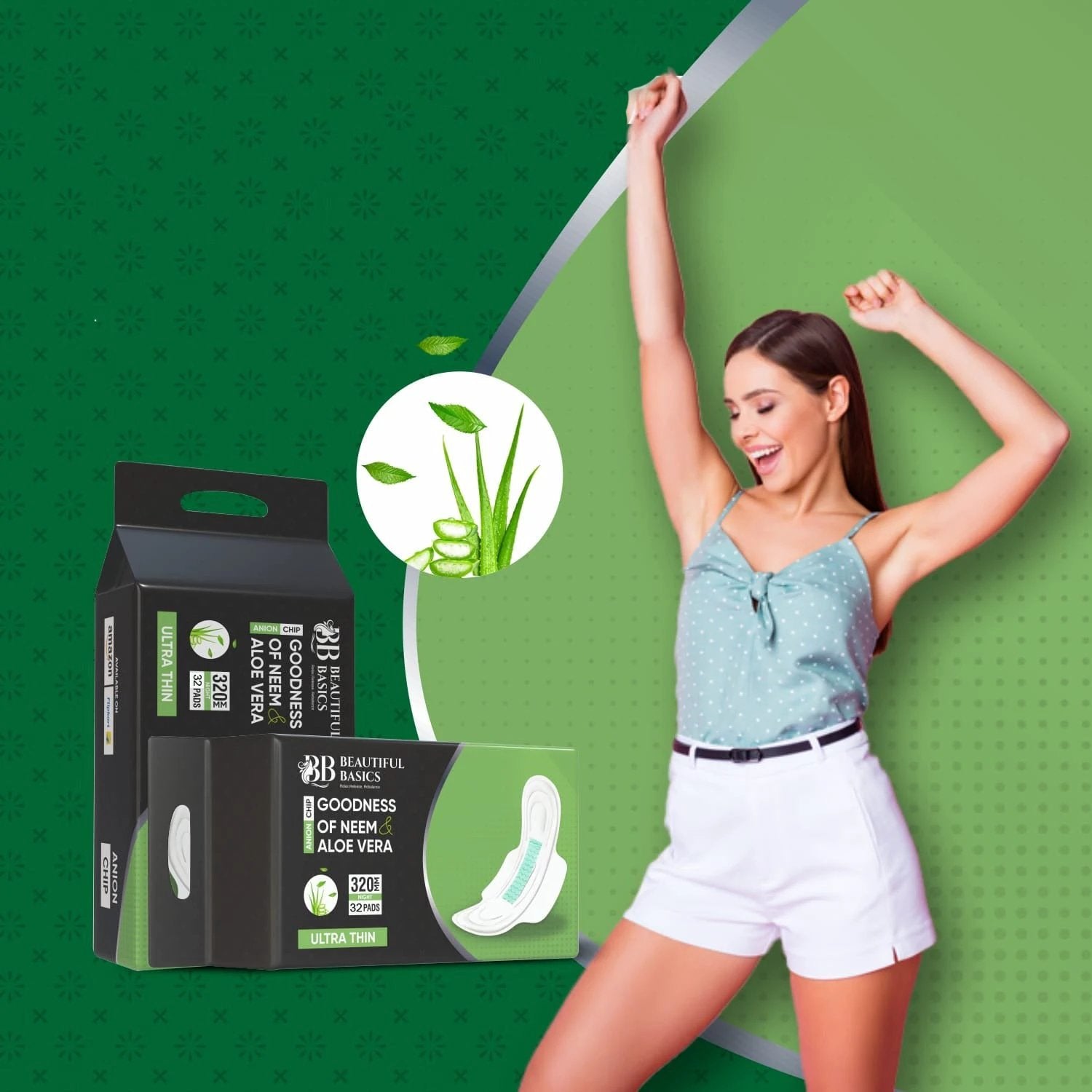 0982 Sanitary Pads For Women With Goodness Of Neem Aloe Vera Ultra Thin Leakage Protection Ph Balance With Antibacterial Anion Chip 5x More Absorbance (320 Mm 32 Pads) by Wukusy