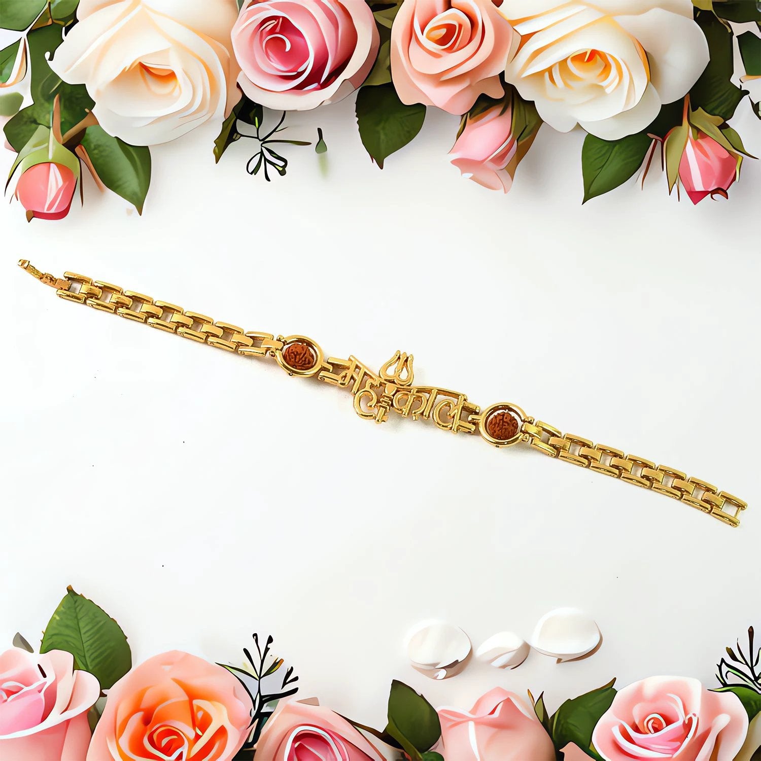 Mahakal Trishul Design  Rudraksh Beads Bracelet Rakhi - 69KART