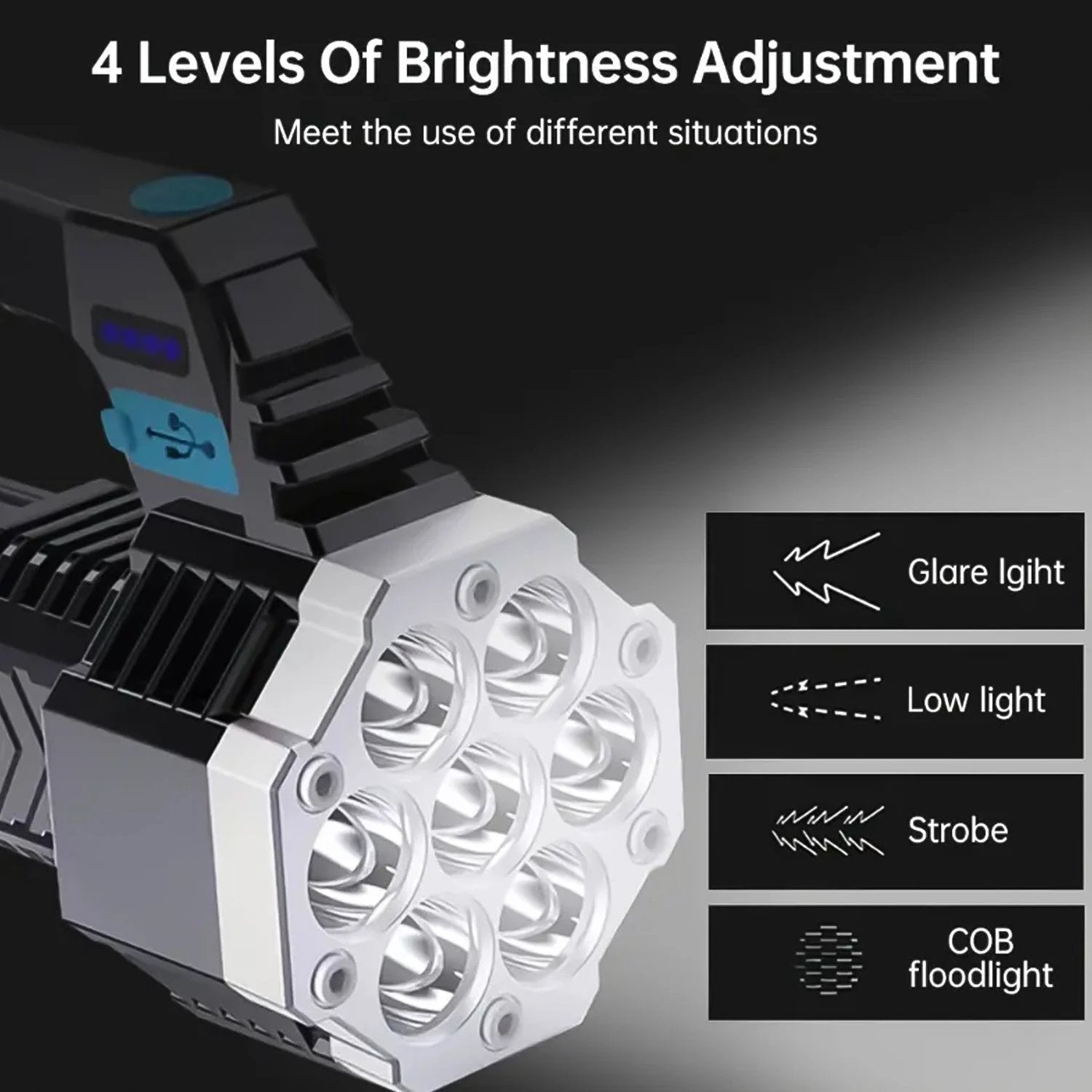 Portable Flashlight  Torch  Cob 7led Hand Light Usb Rechargeable Light With Side Light (1 Pc) - 69kart