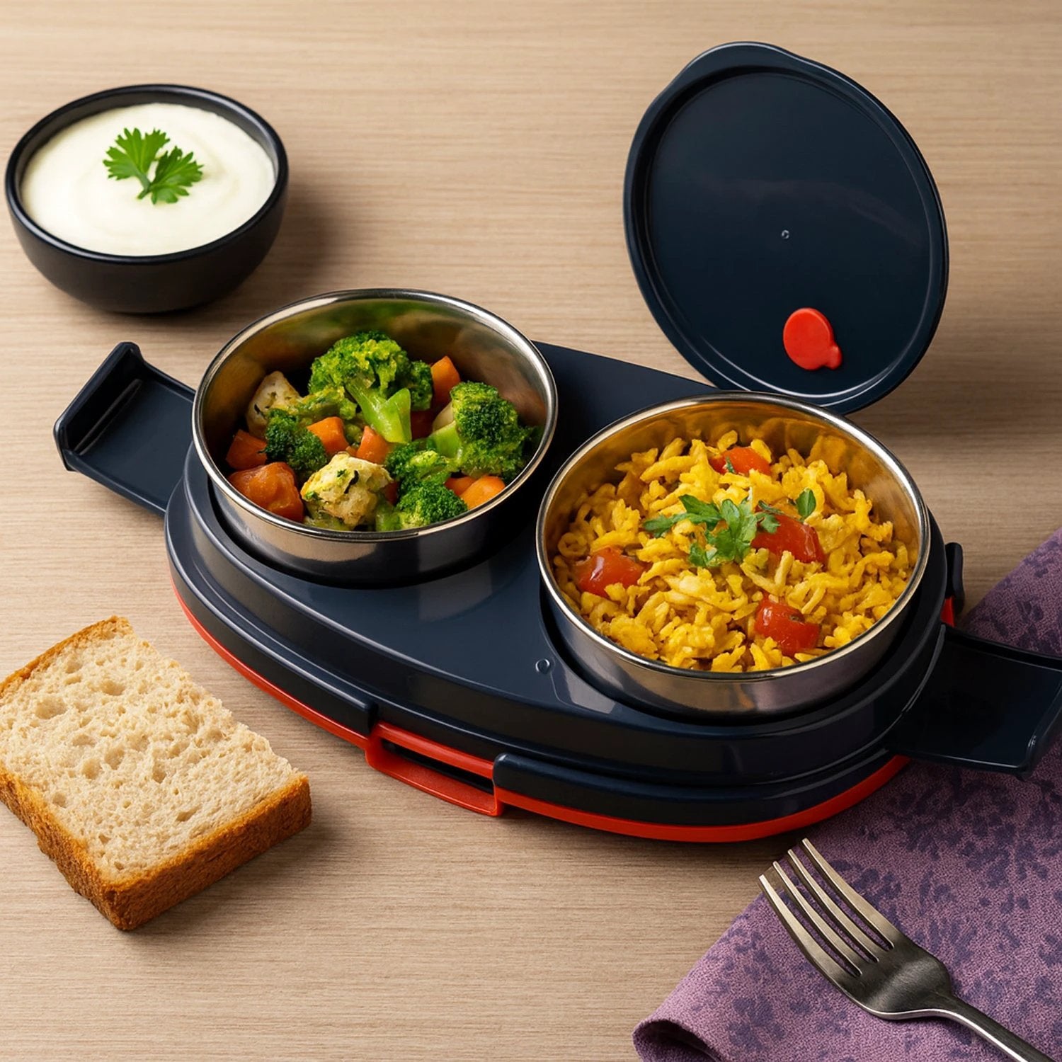 Orbit Electric Lunch Box With Dual Stainless Steel Containers Set by Wukusy