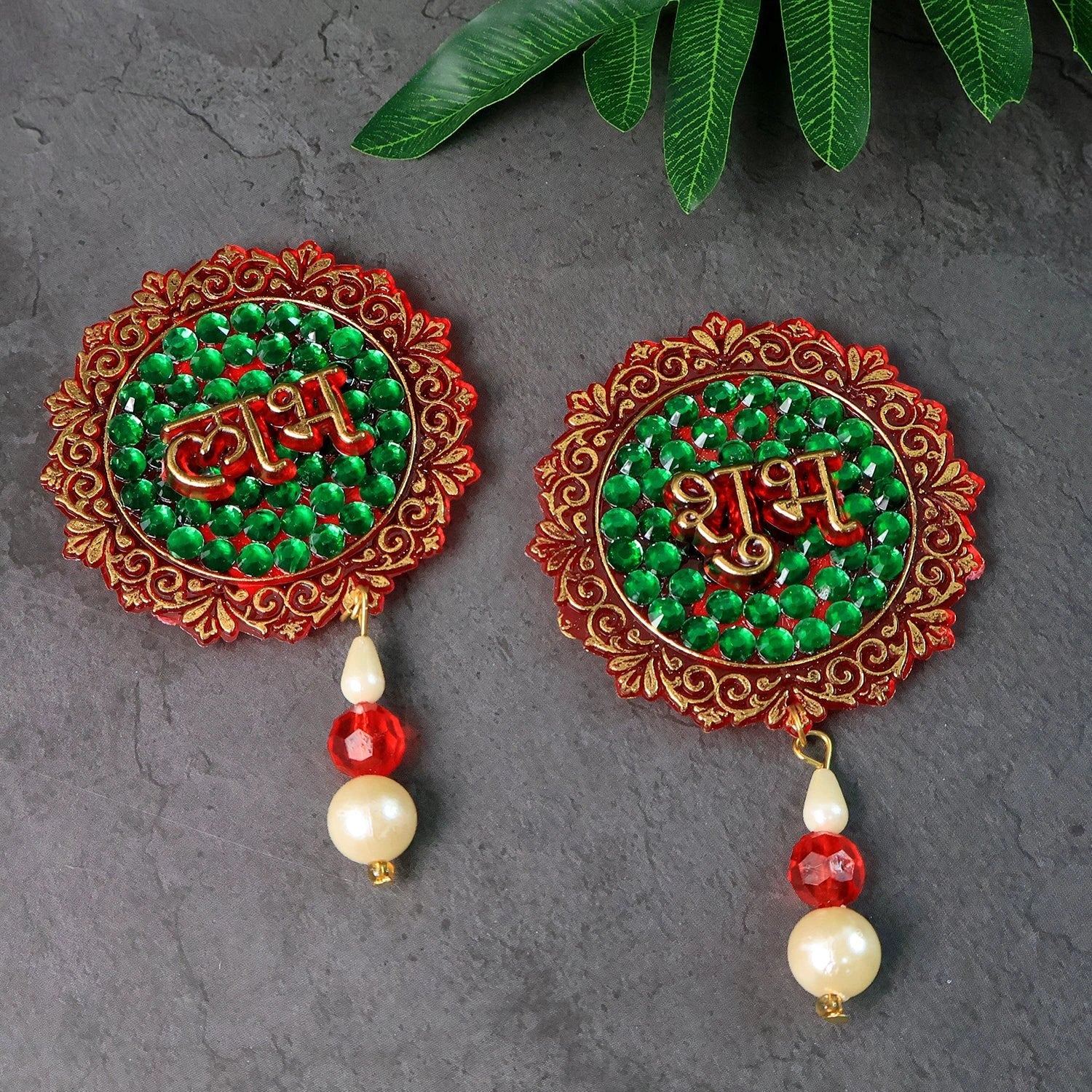 Shubh Labh Beaded Decorative Door Hanging (2 Pc) by Wukusy