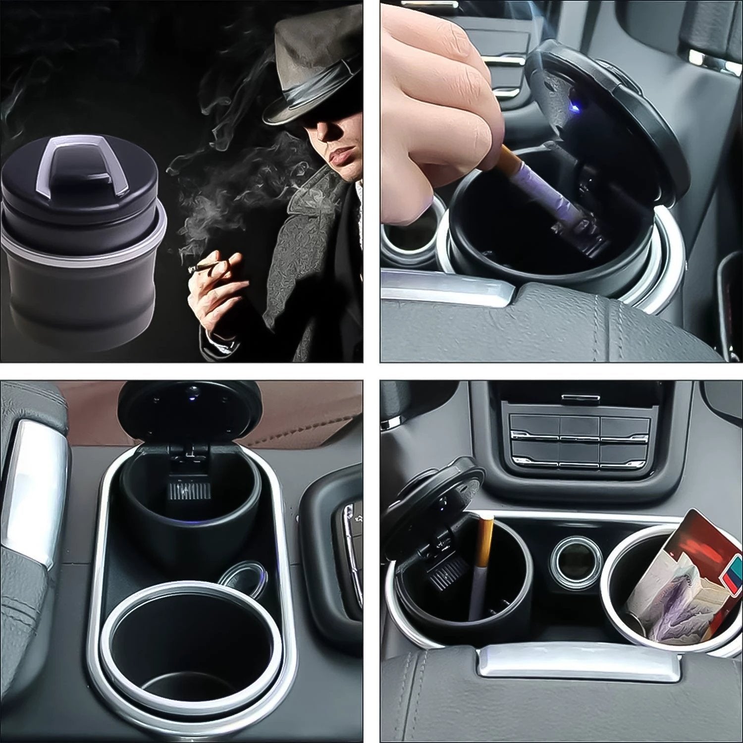 Portable Car Ashtray With Lid And Blue Led Light (1 Pc  With Color Box) - 69KART