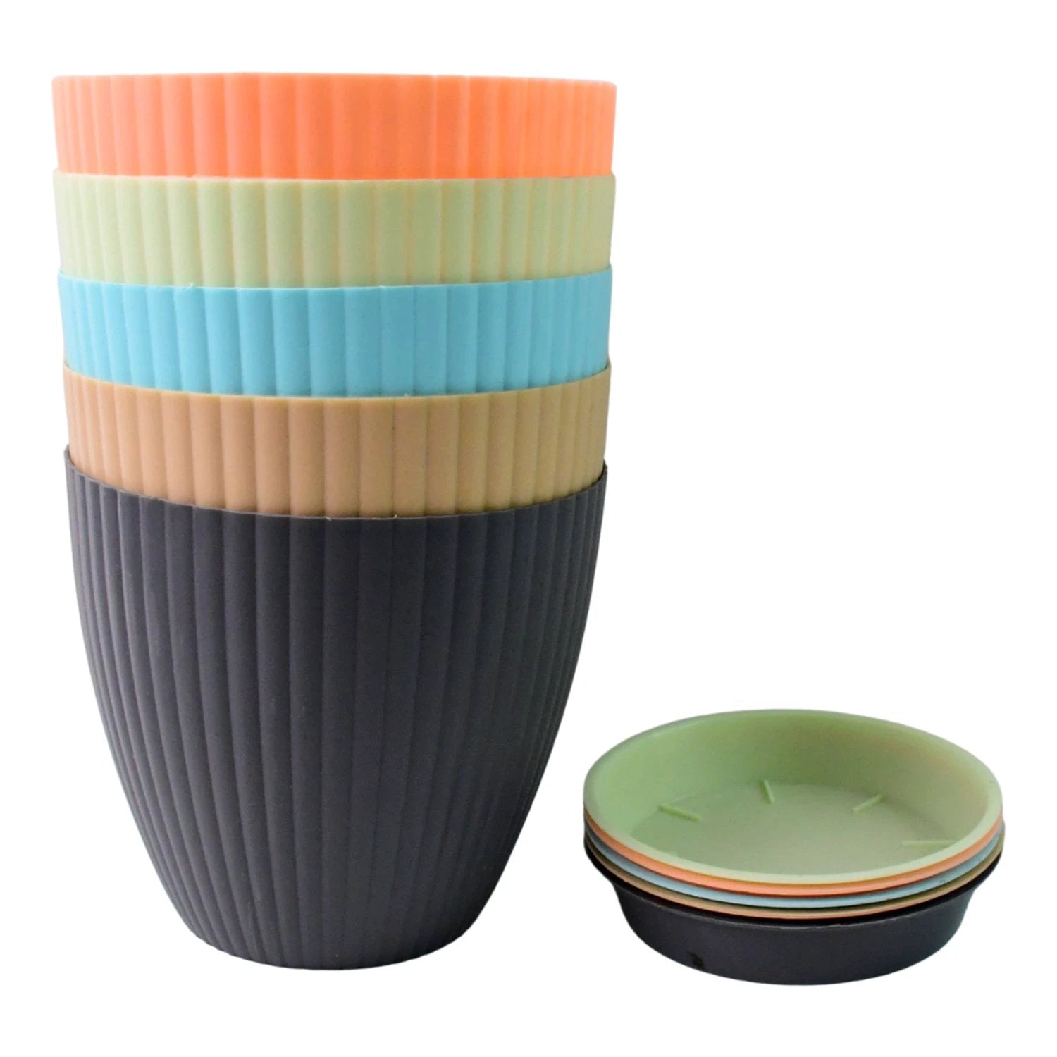 Plastic Flower Pot With Bottom Tray (5 Pcs Set) - 69KART