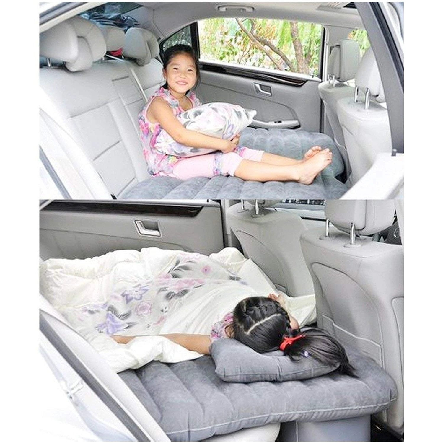 8043 Car Inflatable Bed With 2 Pillows   Air Pump (Portable) For Travel Camping Vacation  Polyester Inflatable Travel Car Bed Air Sofa With Two Inflatable Pillow And Air Pump For Car Back Seat Air Pump Random Colour - 69kart