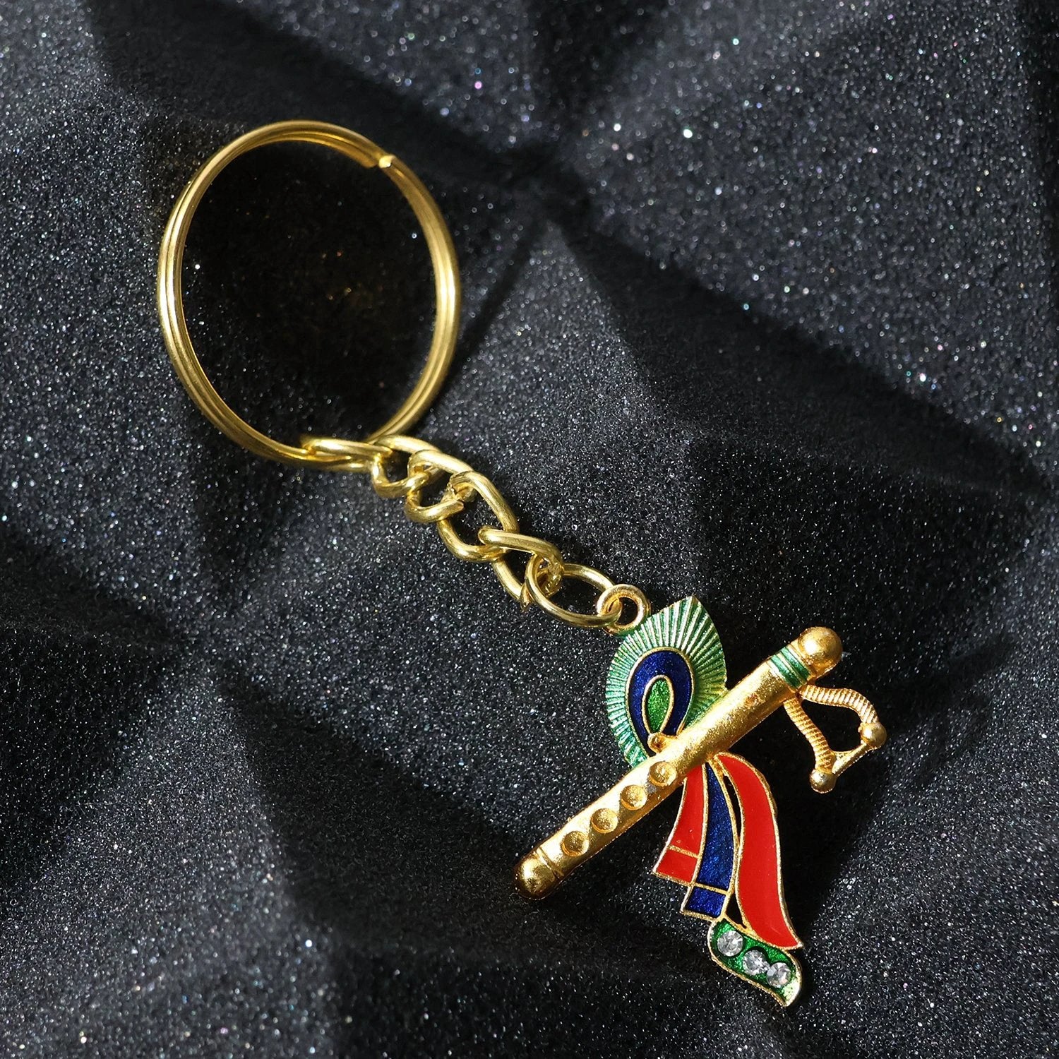 Krishna Flute with Peacock Feather Keychain by Wukusy