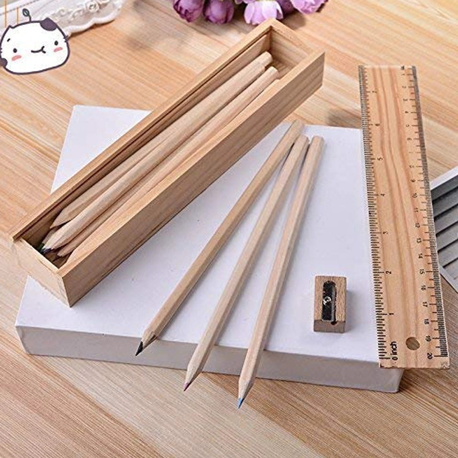 4726 Colorful Wooden Pencil Set With Pencil Box Ruler Sharpener For For Kids Artist Architect - 69KART