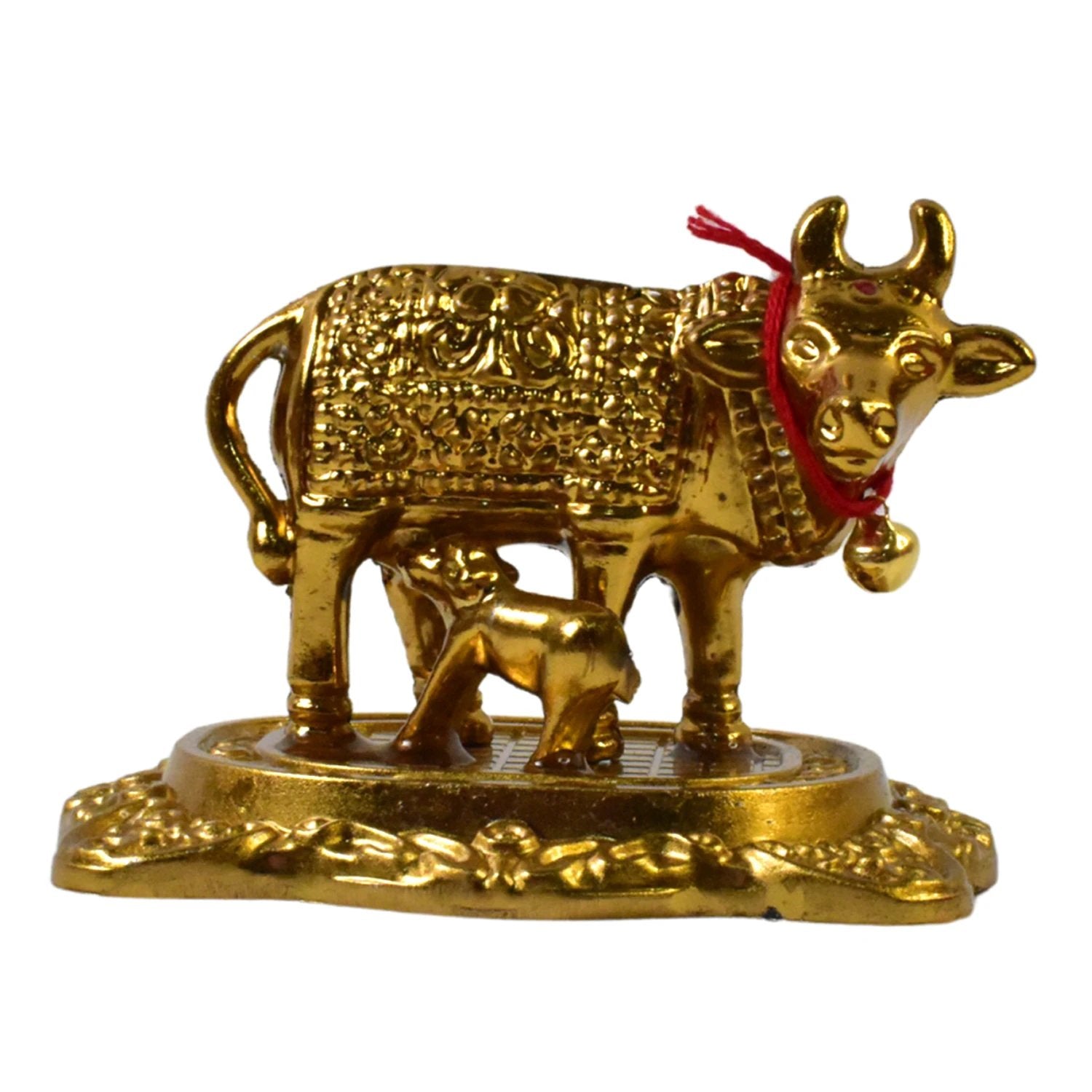 Metal Golden Kamdhenu Cow with Calf by Wukusy
