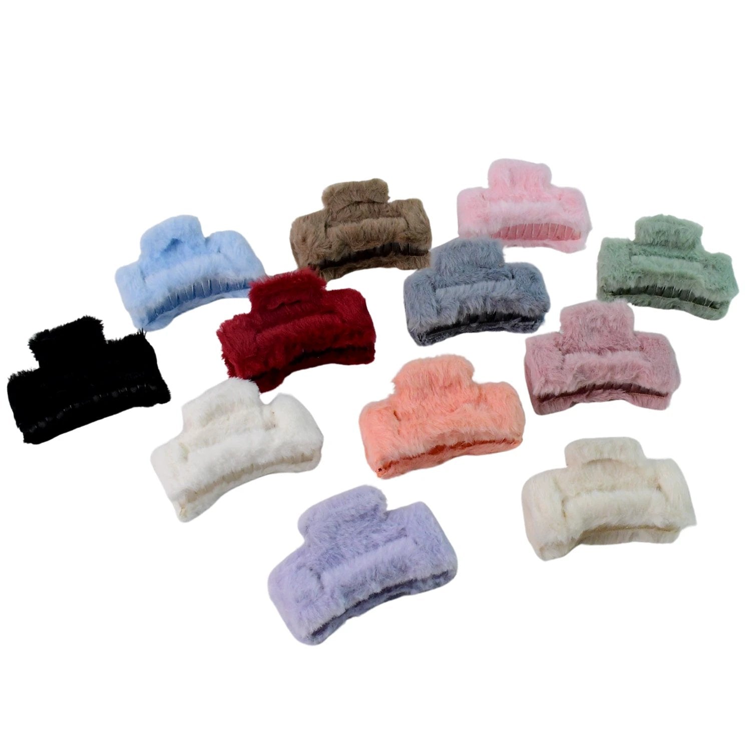Big-size Soft Faux Fur Hair Claw Clips (12 Pc) by Wukusy